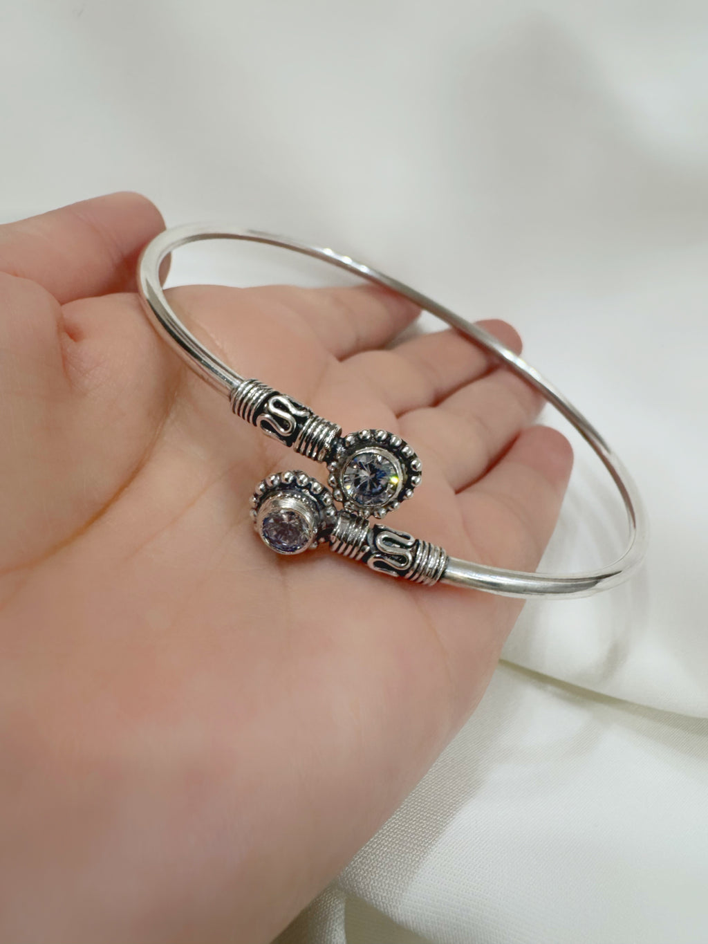 Stone Studded 92.5 Silver Kada Anklet (Single Piece)