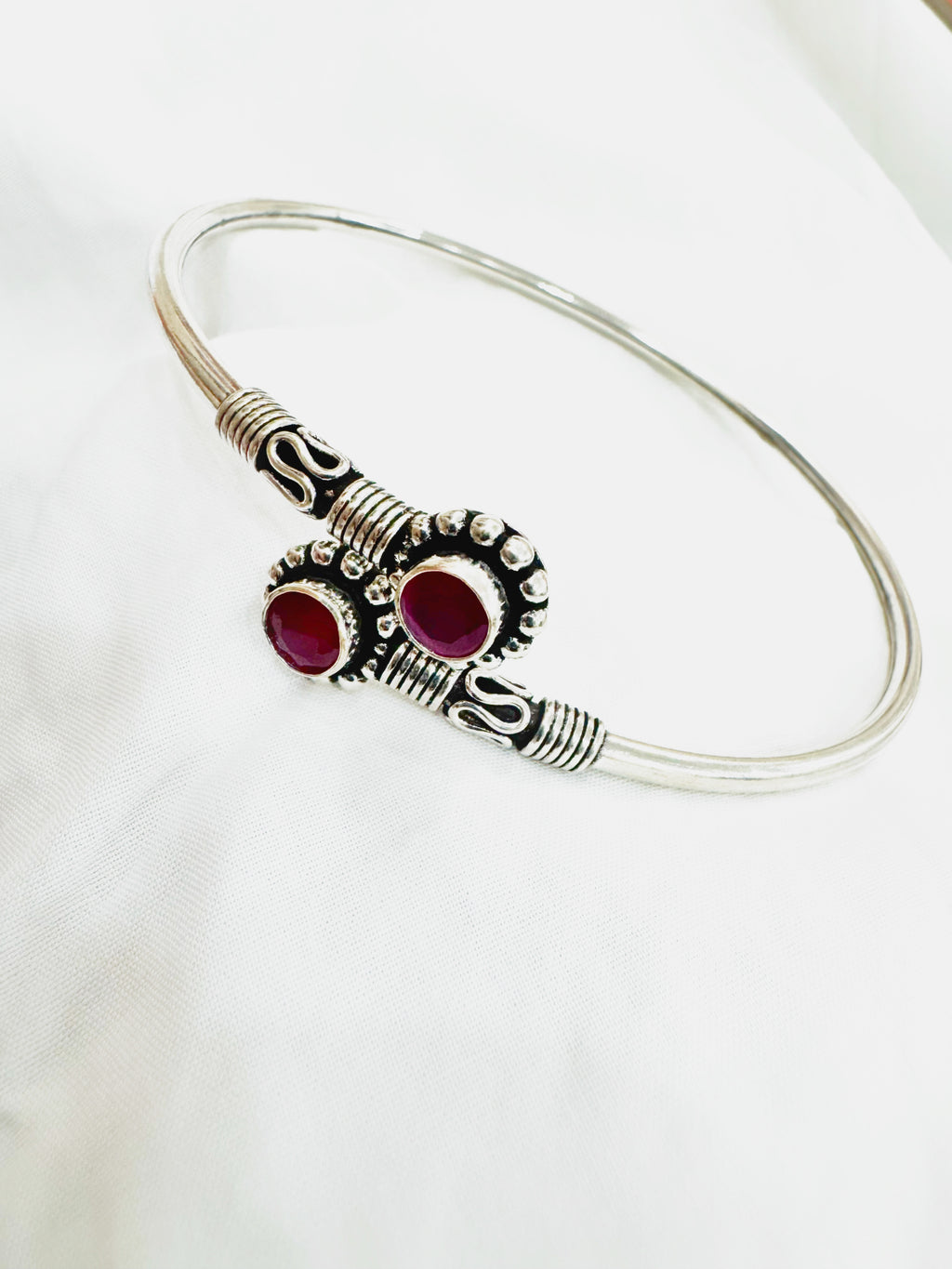 Antique 92.5 Silver Red Stone Kada Anklet (Single Piece)