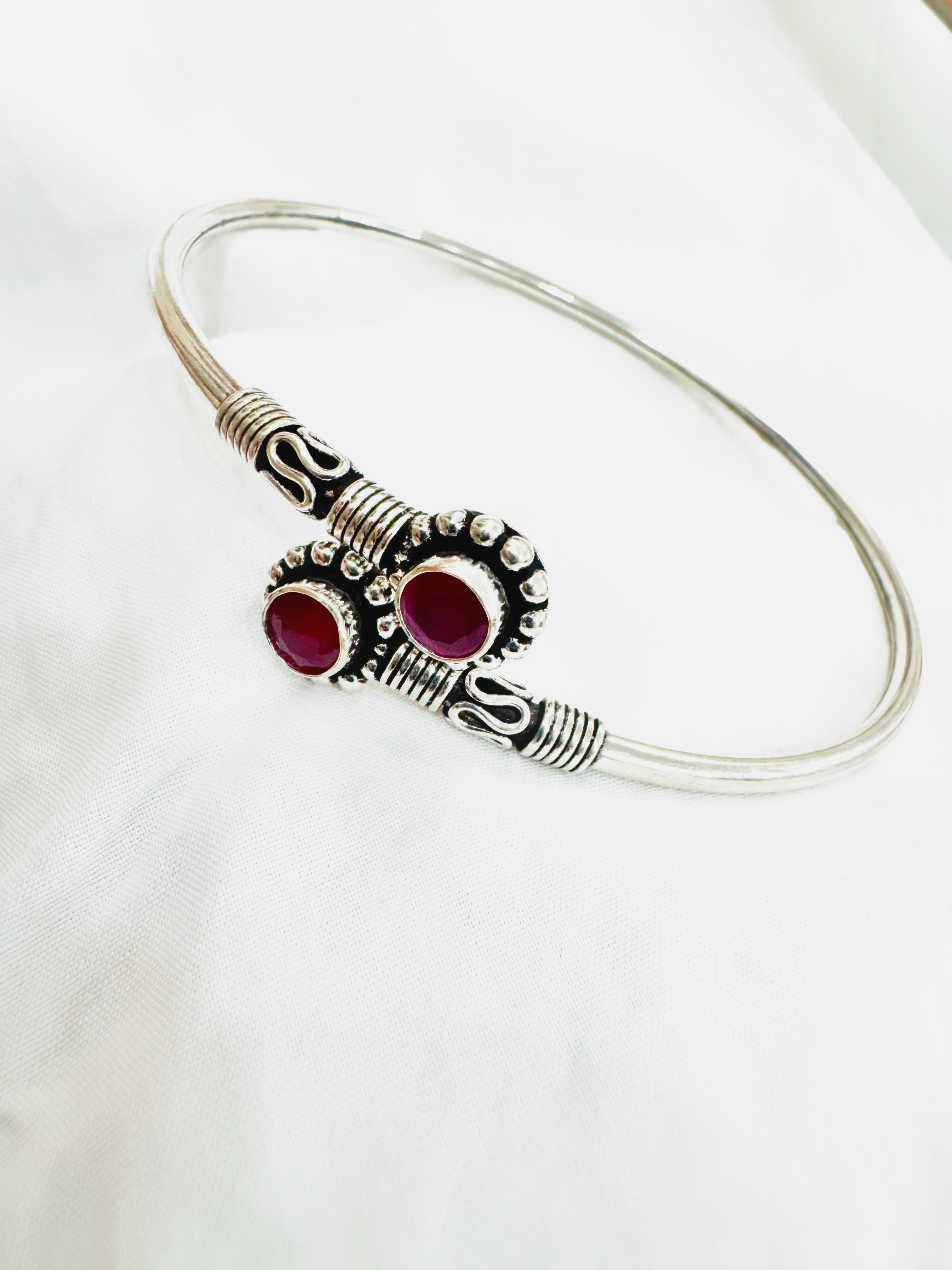 Antique 92.5 Silver Red Stone Kada Anklet (Single Piece)