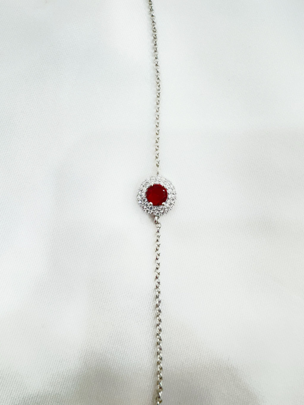 Eira Roohi – Minimalistic 92.5 Silver Ruby Halo Bracelet