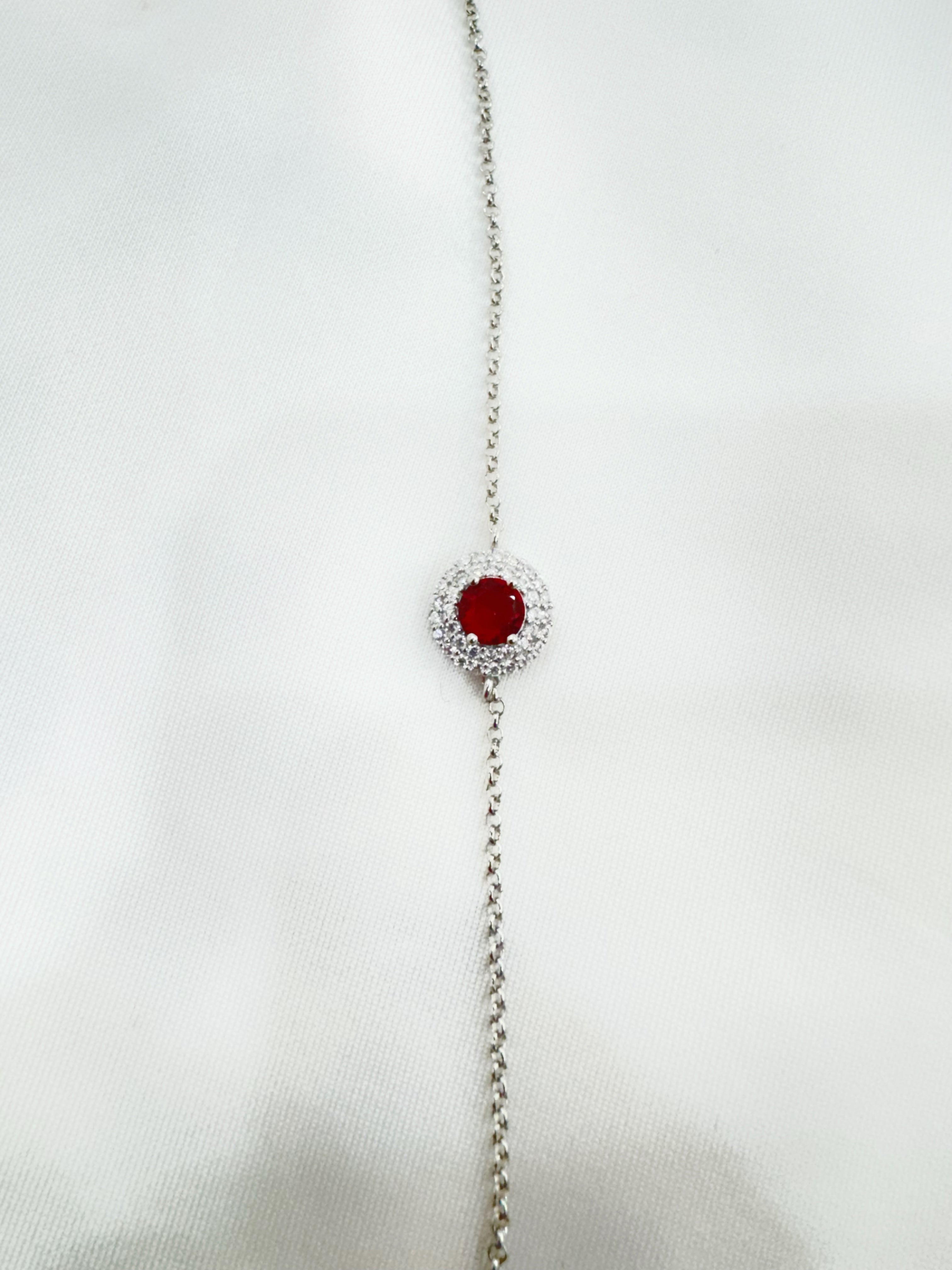 Eira Roohi – Minimalistic 92.5 Silver Ruby Halo Bracelet