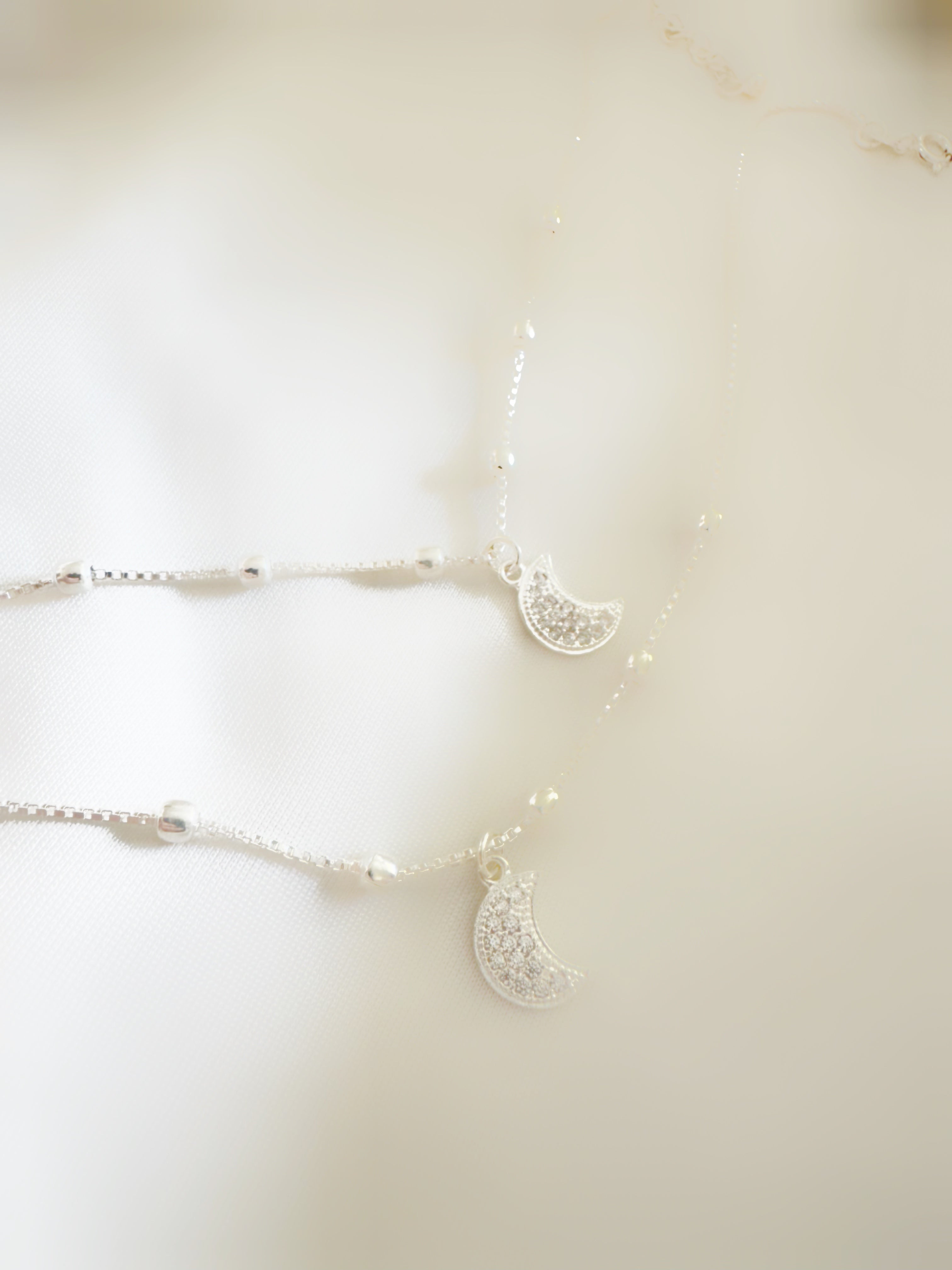 Chaand Light Weight Anklets – 92.5 Silver Moon Charm
