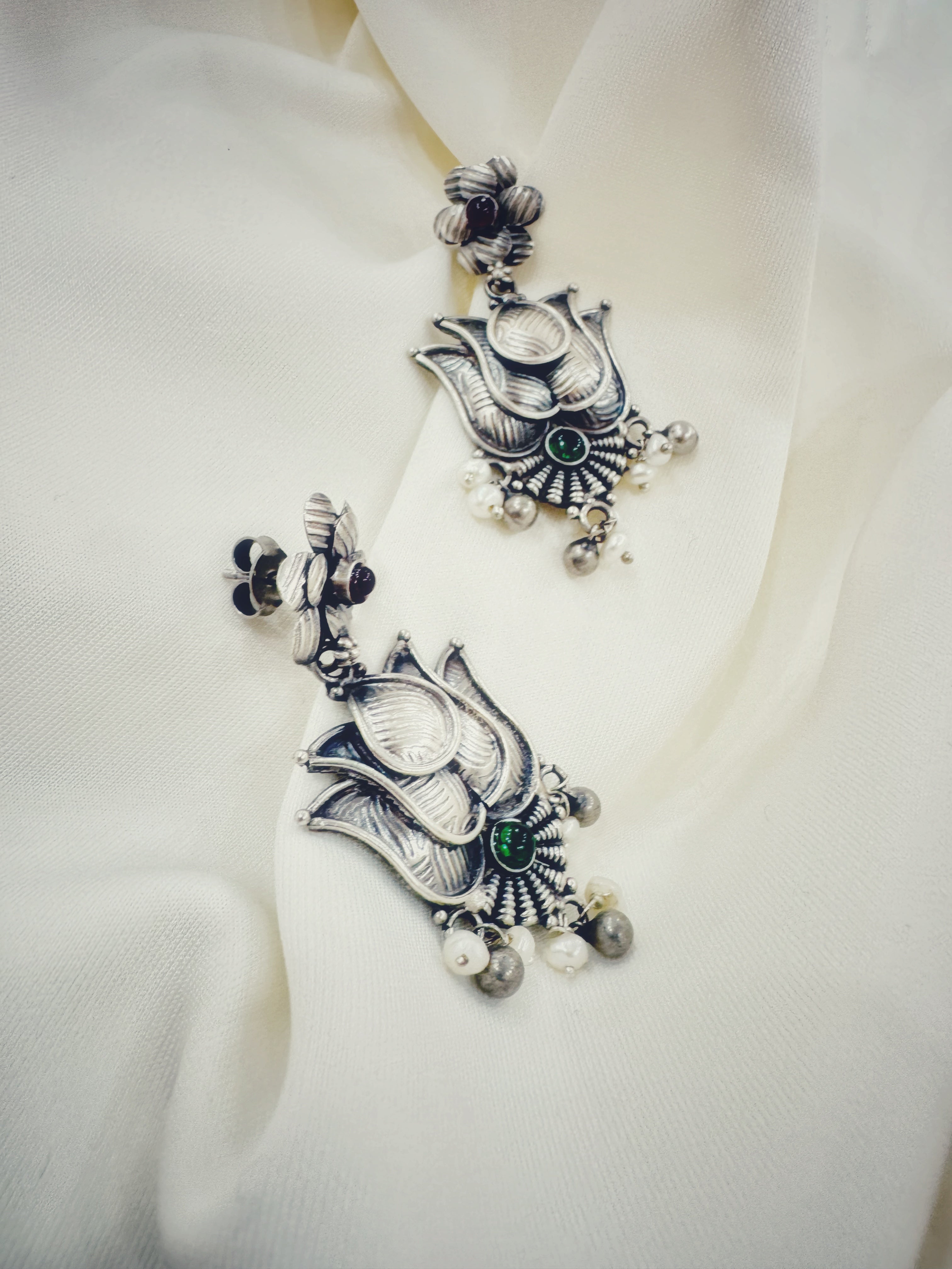 Antique Silver Padma Divya Temple Earrings