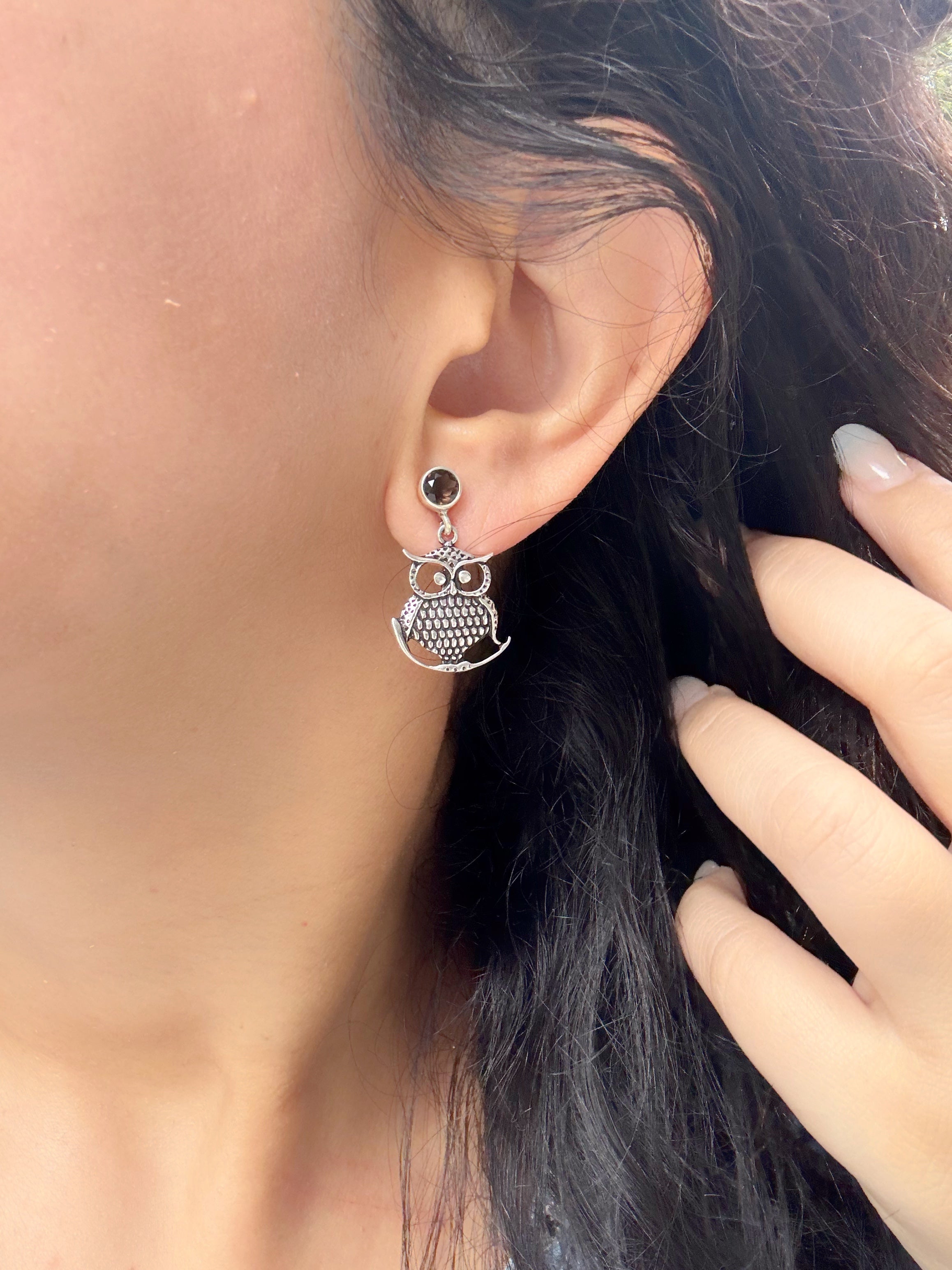 Lakshmi's Owl Charms 92.5 Silver Statement Earrings