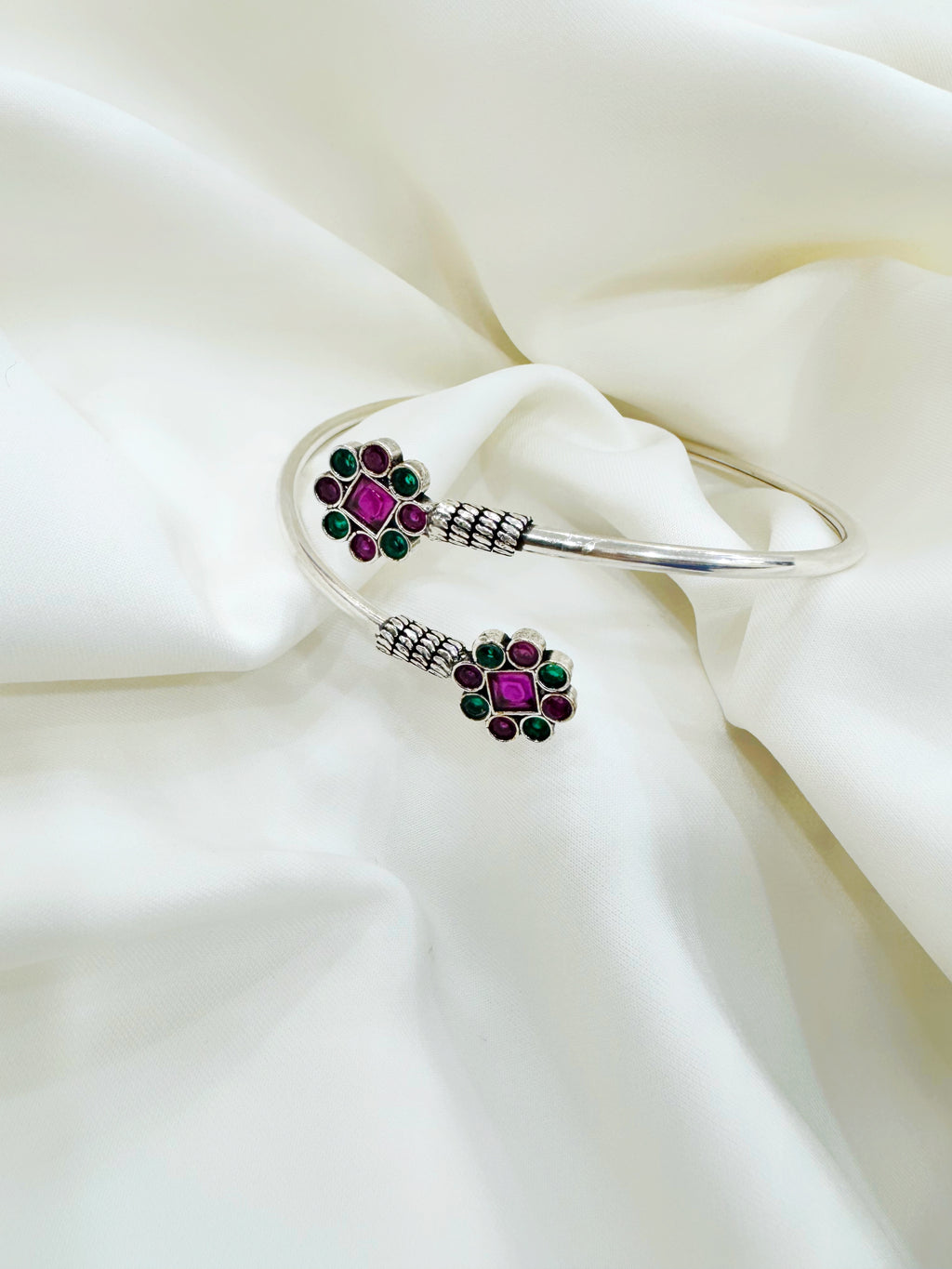 Vrinda Bloom 92.5 Silver Handcrafted Kada Anklet (Single Piece)