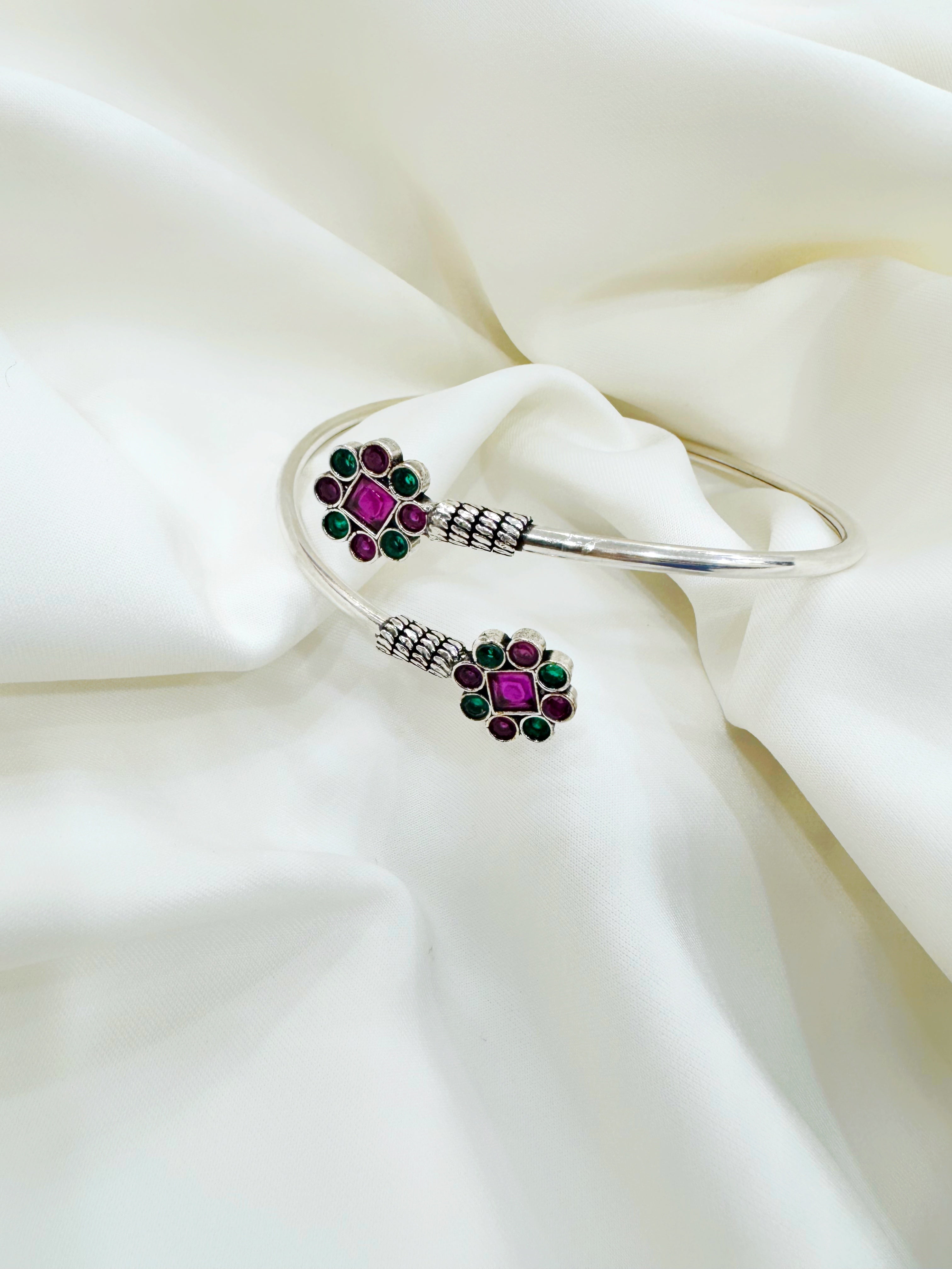 Vrinda Bloom 92.5 Silver Handcrafted Kada Anklet (Single Piece)