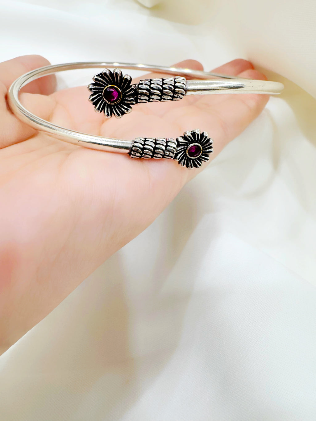 Gulika Bloom 92.5 Silver Handcrafted Kada Anklet (Single Piece)