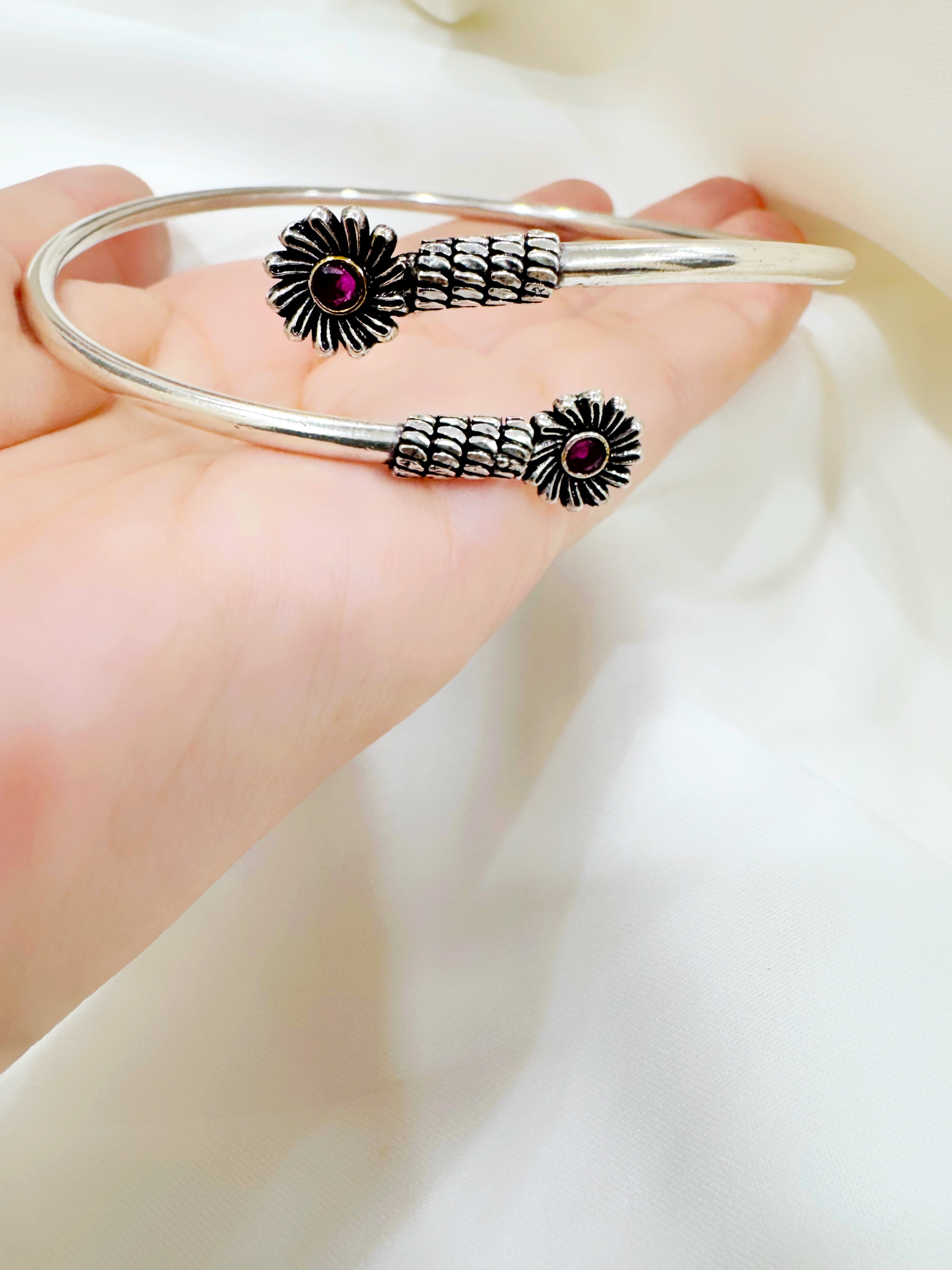 Gulika Bloom 92.5 Silver Handcrafted Kada Anklet (Single Piece)