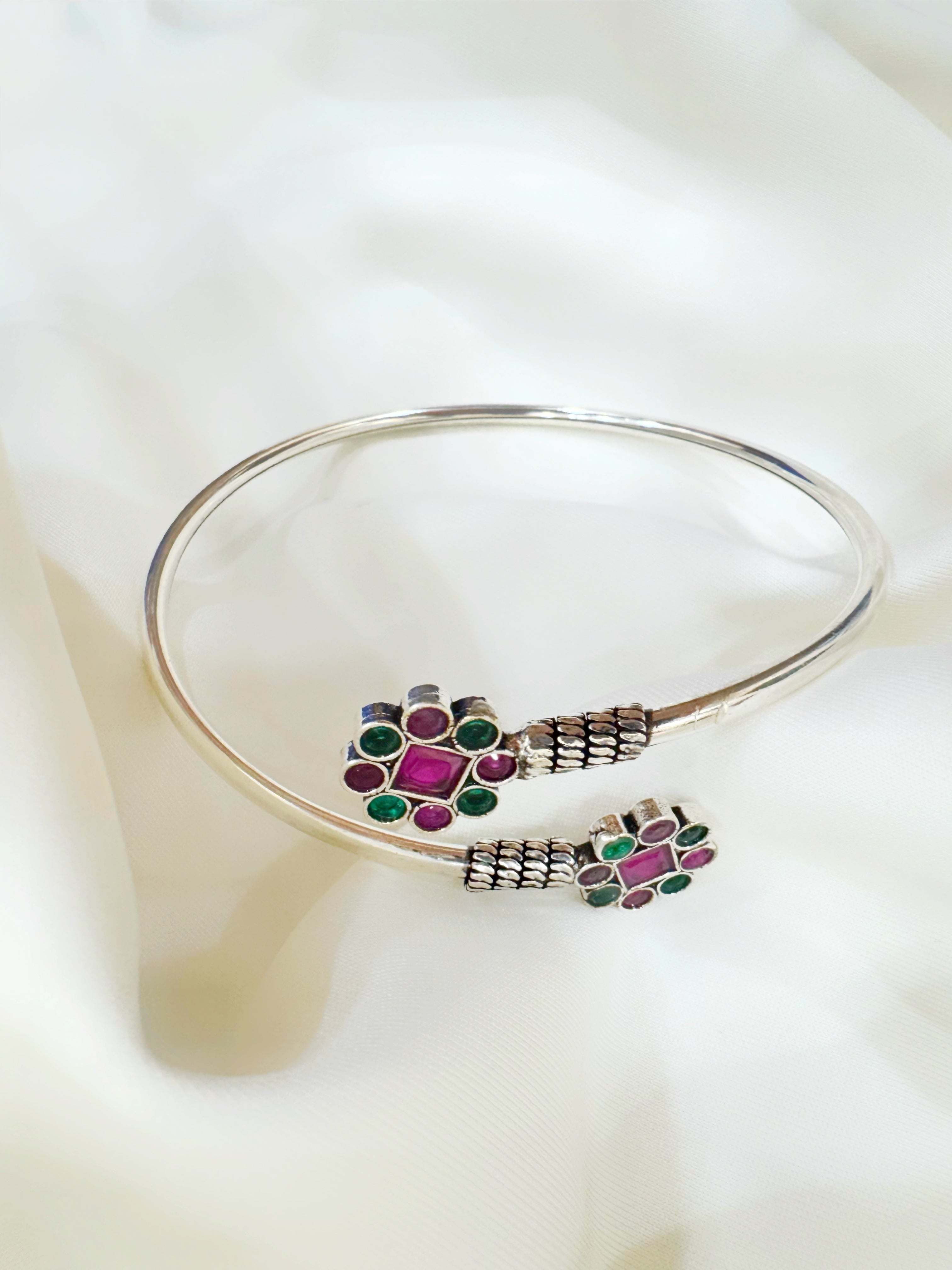 Vrinda Bloom 92.5 Silver Handcrafted Kada Anklet (Single Piece)