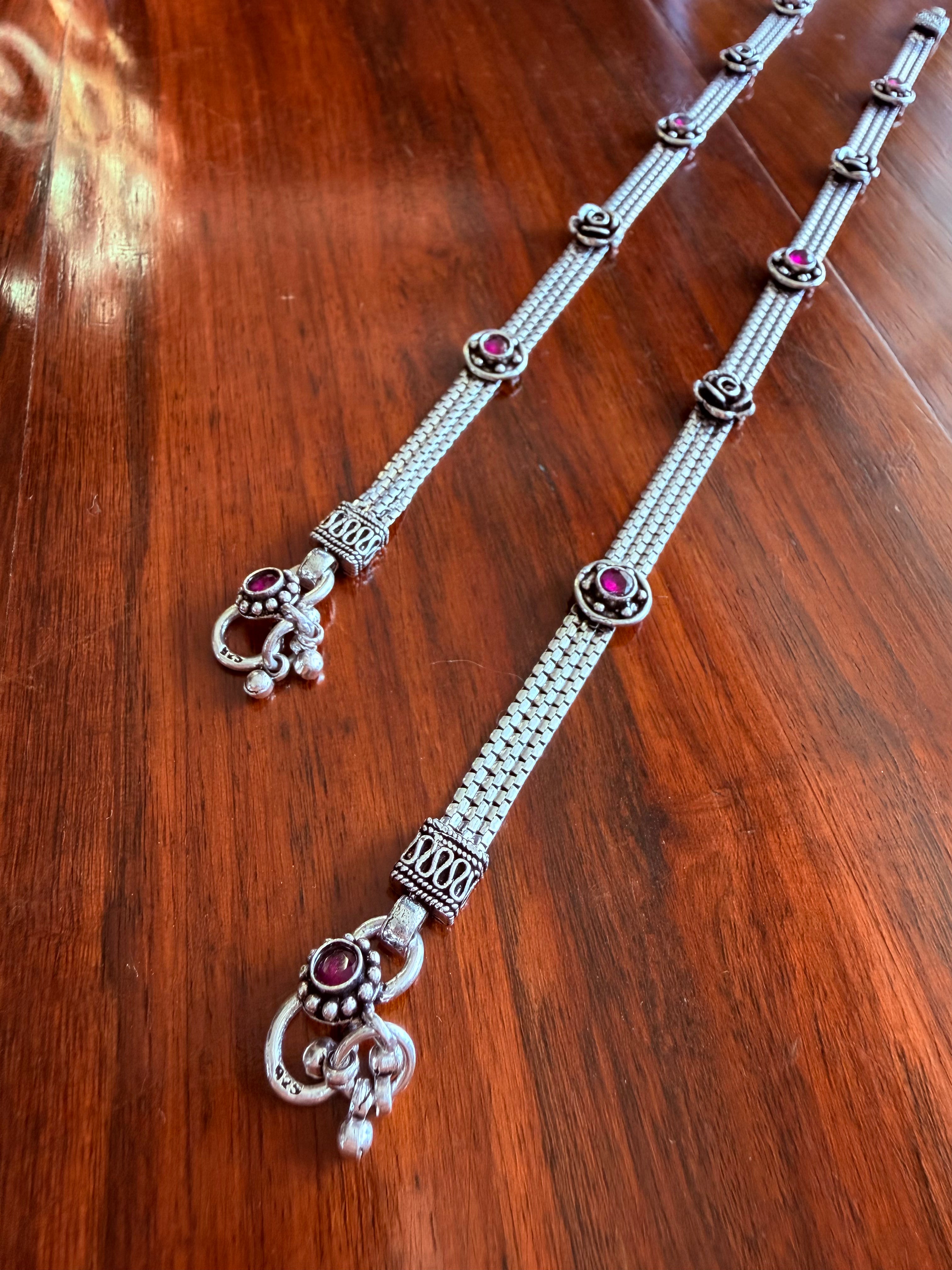 Gulaab - 92.5 Silver Handcrafted Anklets - Pair