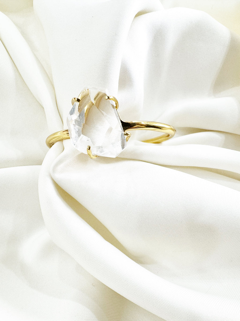 Gold Plated 92.5 Silver Open Bracelet Cuff - Clear Quartz