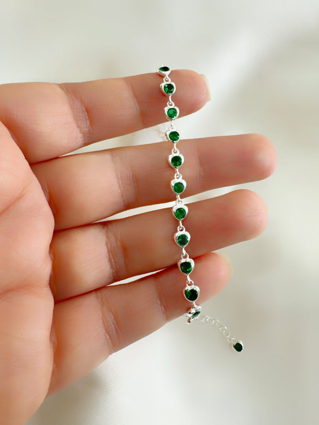 Eira Sitara – 92.5 Silver CZ Heartstones Line Minimalistic Bracelet