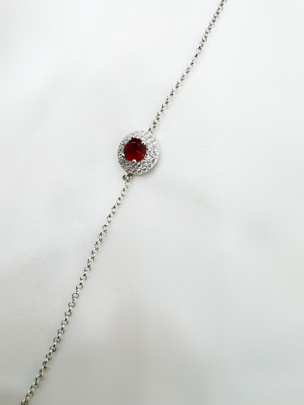Eira Roohi – Minimalistic 92.5 Silver Ruby Halo Bracelet