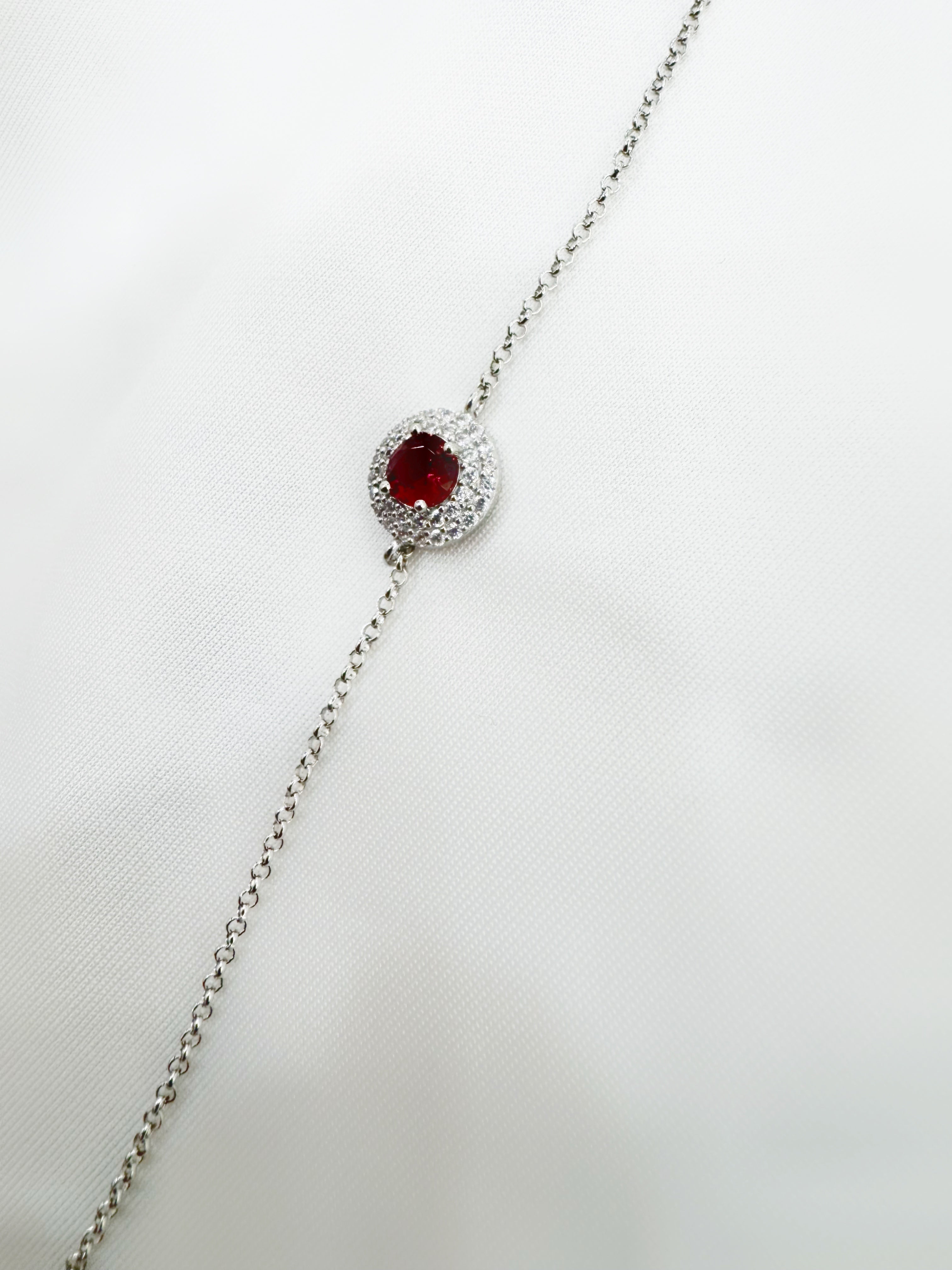 Eira Roohi – Minimalistic 92.5 Silver Ruby Halo Bracelet