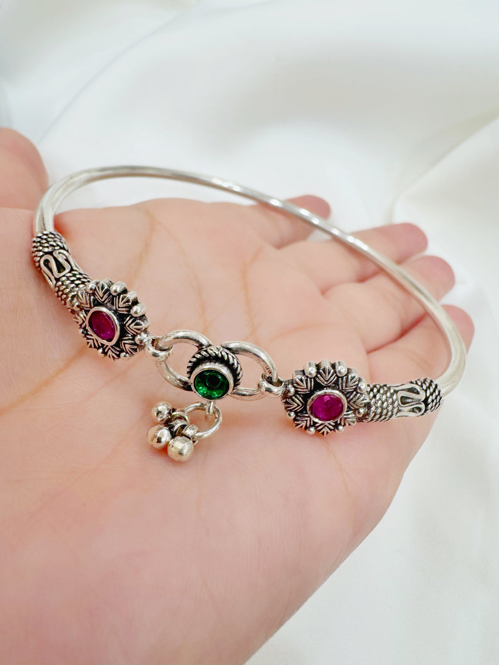 Pushpita 92.5 Silver Handcrafted Kada Anklet (Single Piece)