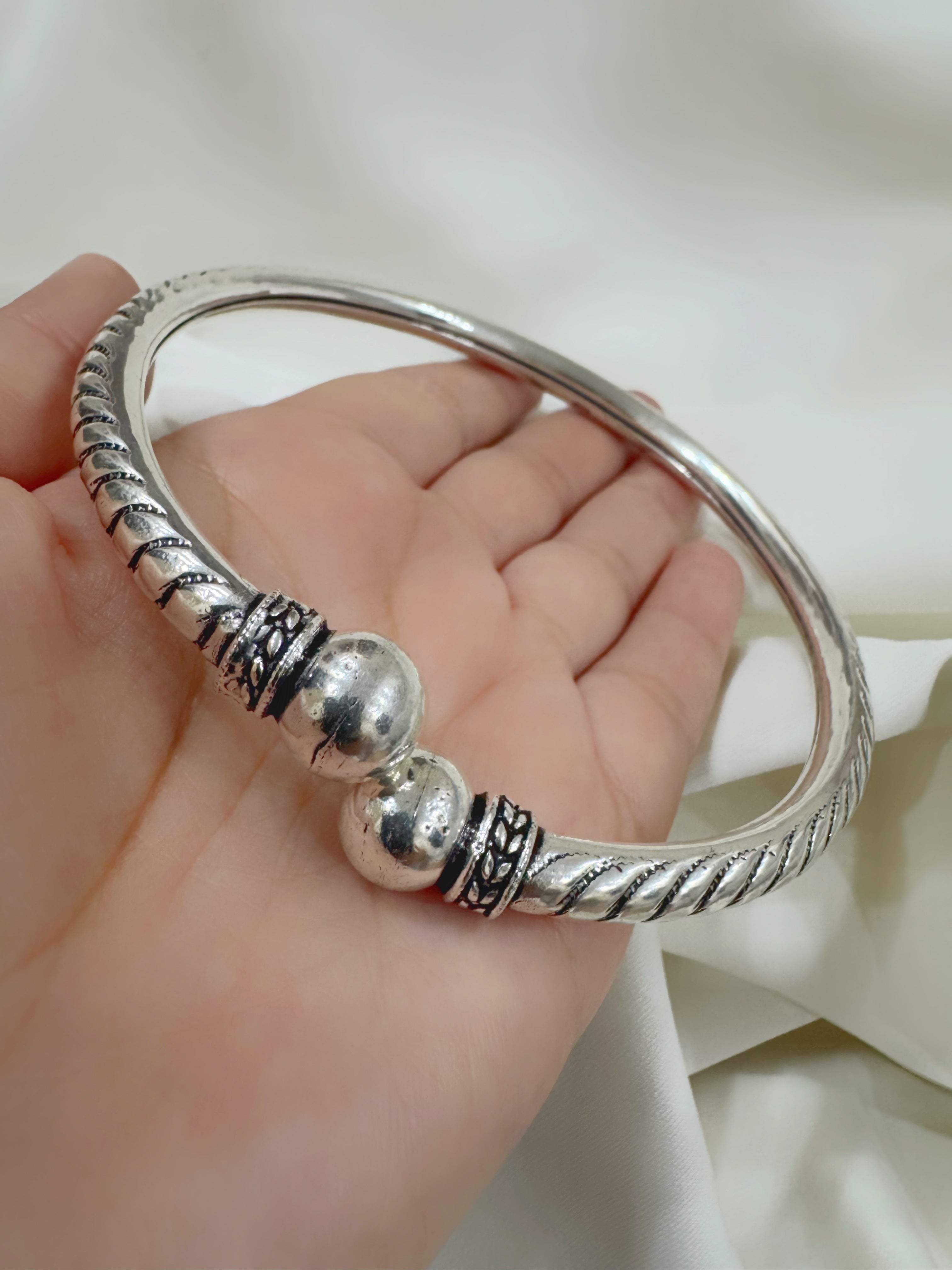 Tribal Ball Antique 92.5 Silver Kada Anklet (Single Piece)