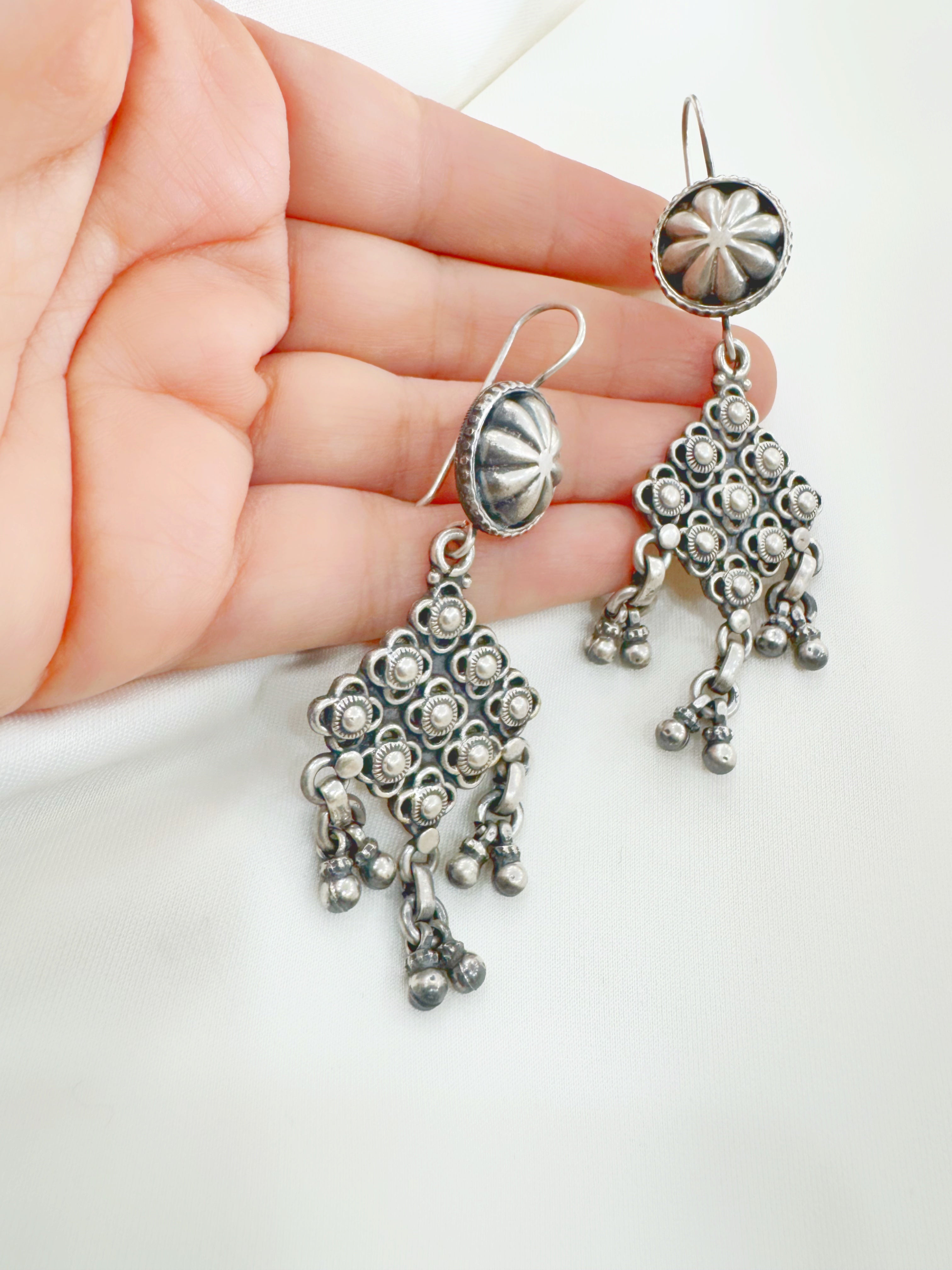 Tribal Nomadic Flower Cascade Earring 92.5 Silver