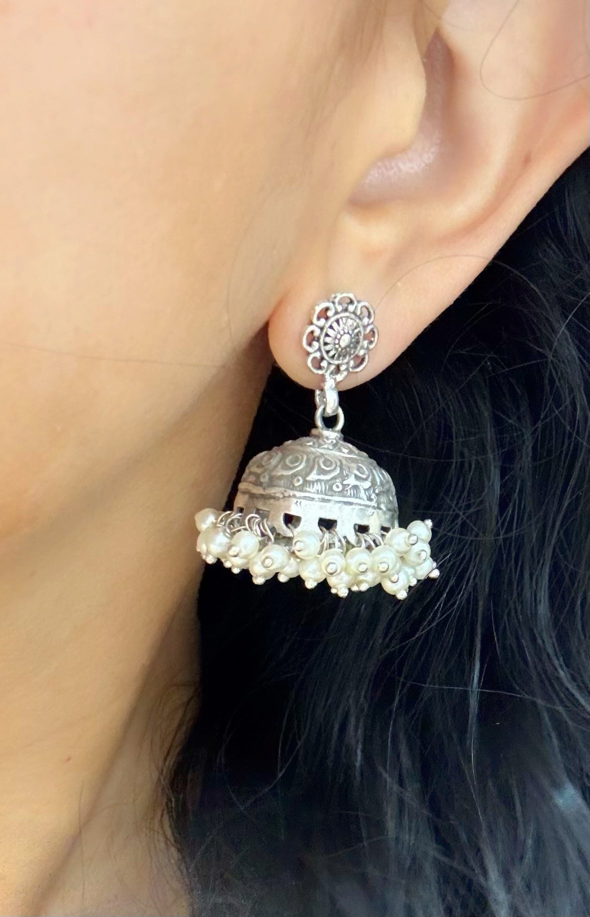 Rajasi Pearl Dome Jhumkis Earrings in 92.5 Silver
