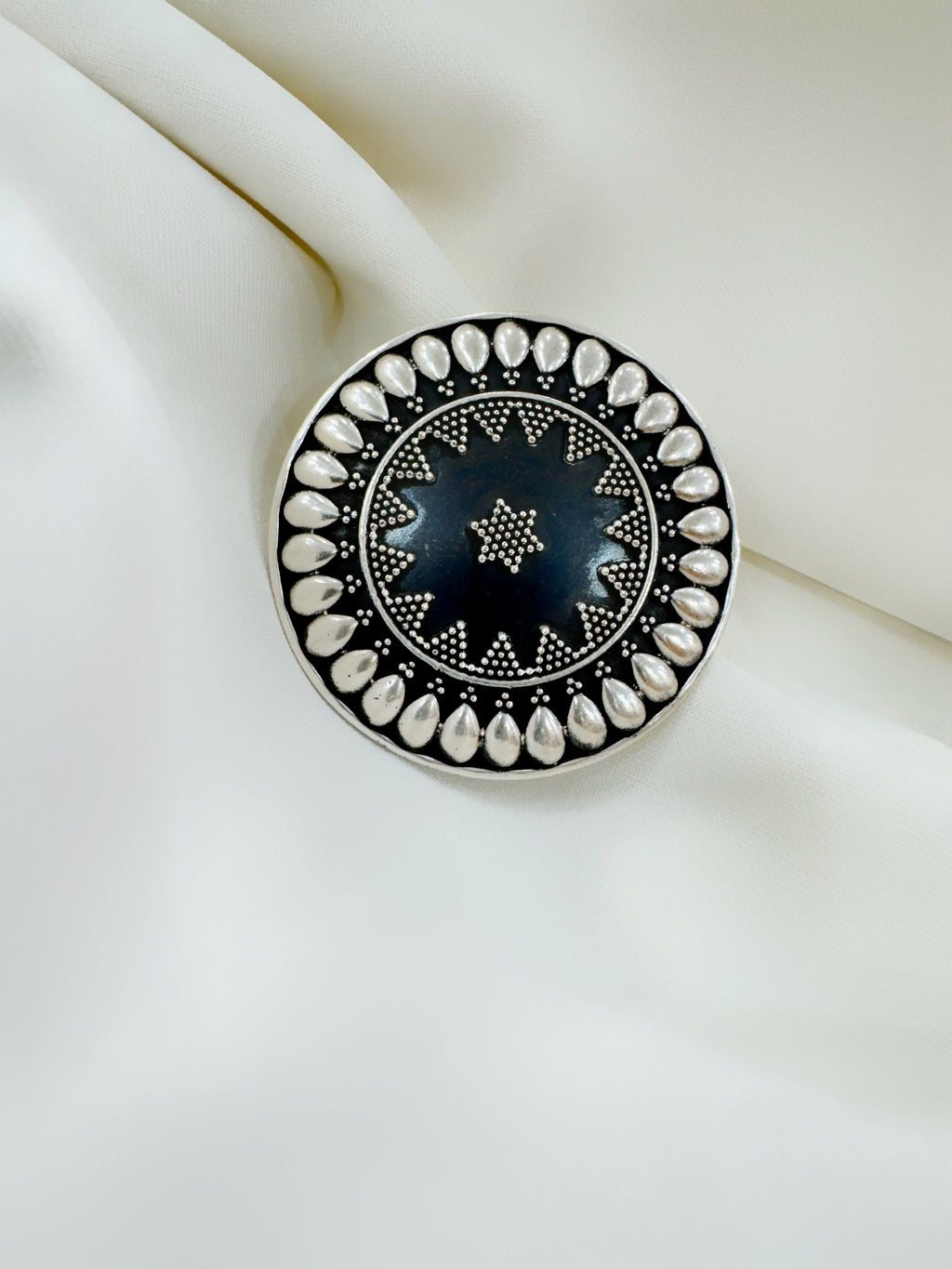 Naaz Teardrop Mandala 92.5 Silver Adjustable Ring