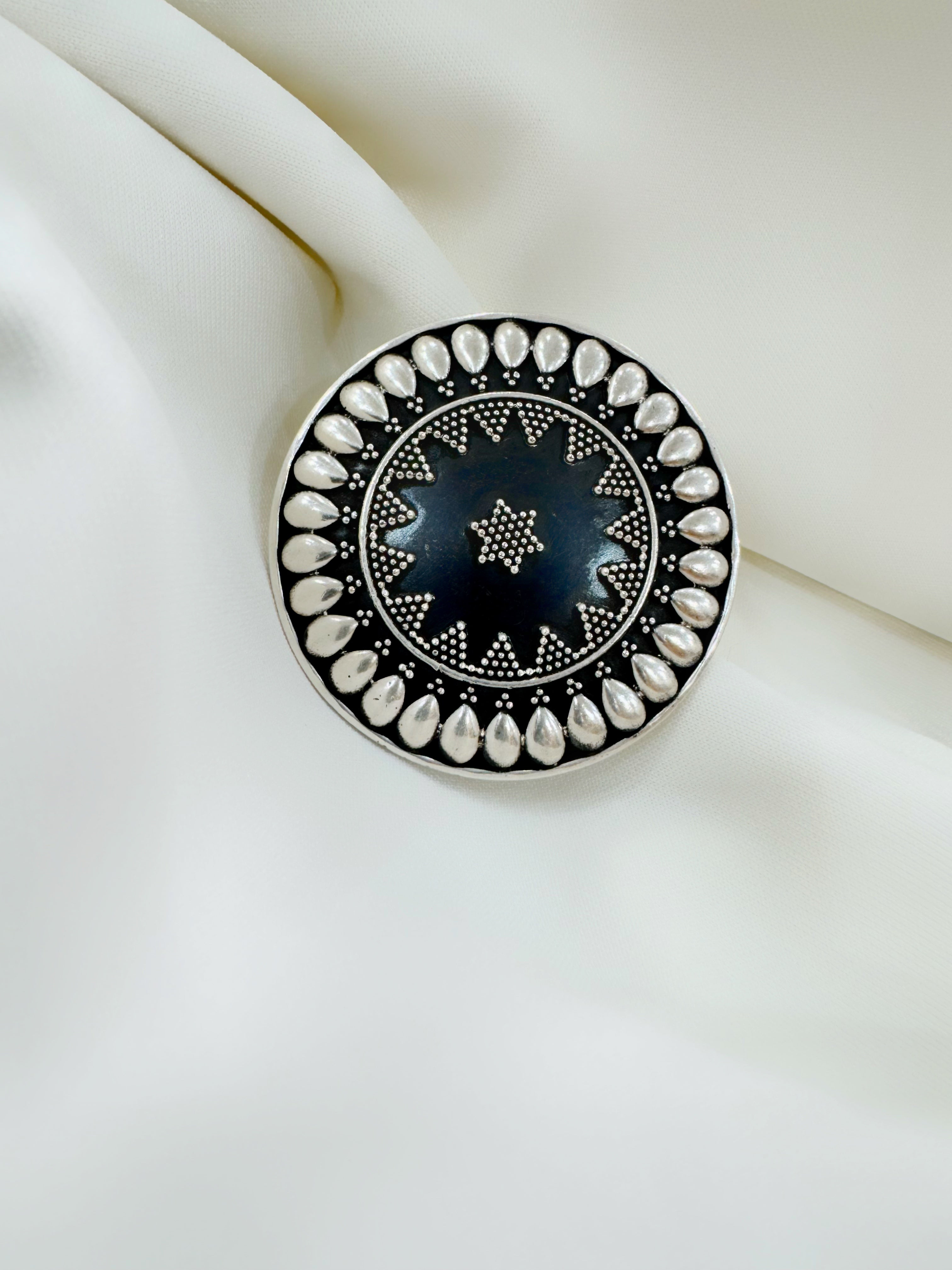 Naaz Teardrop Mandala 92.5 Silver Adjustable Ring