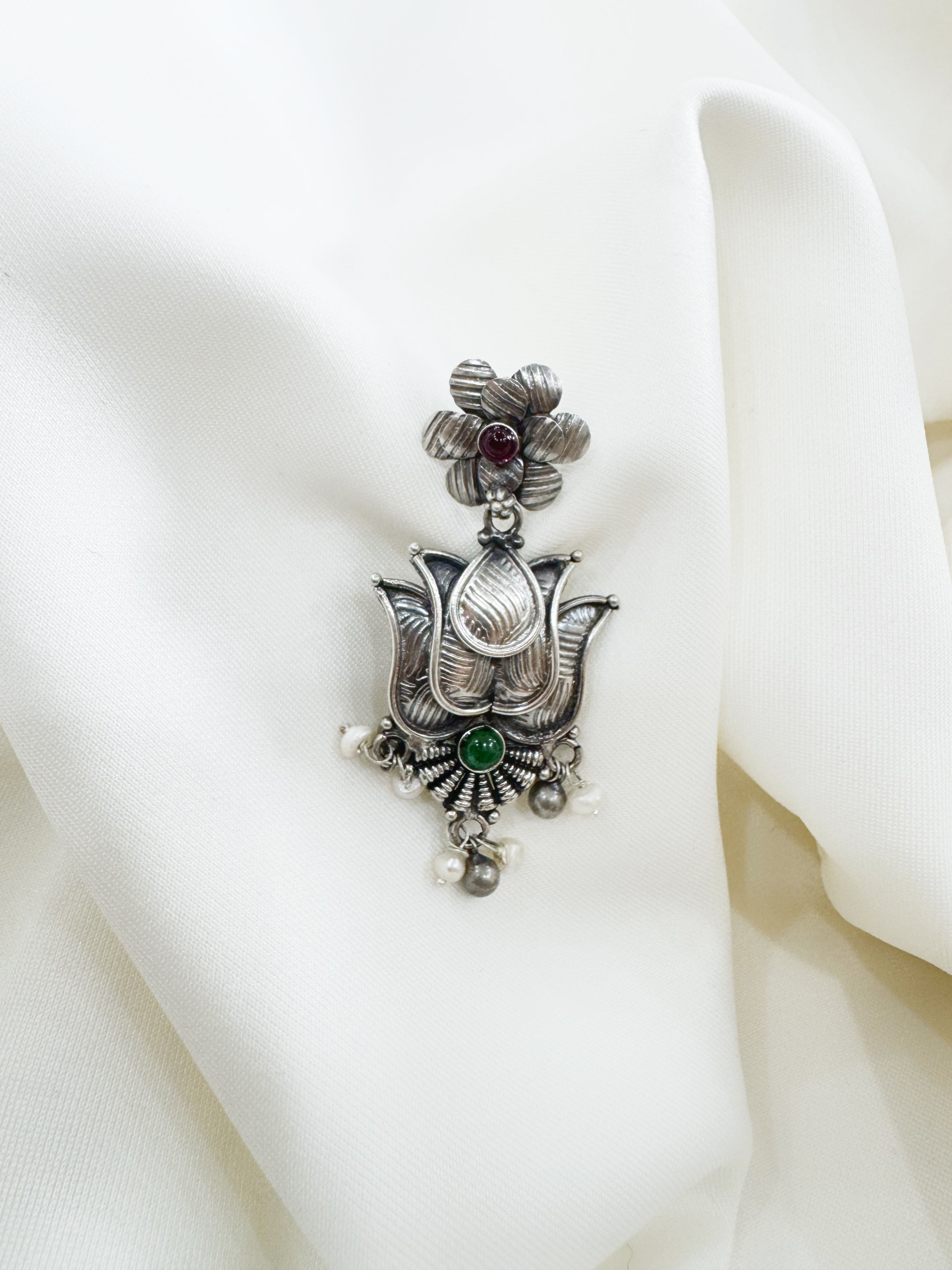 Antique Silver Padma Divya Temple Earrings