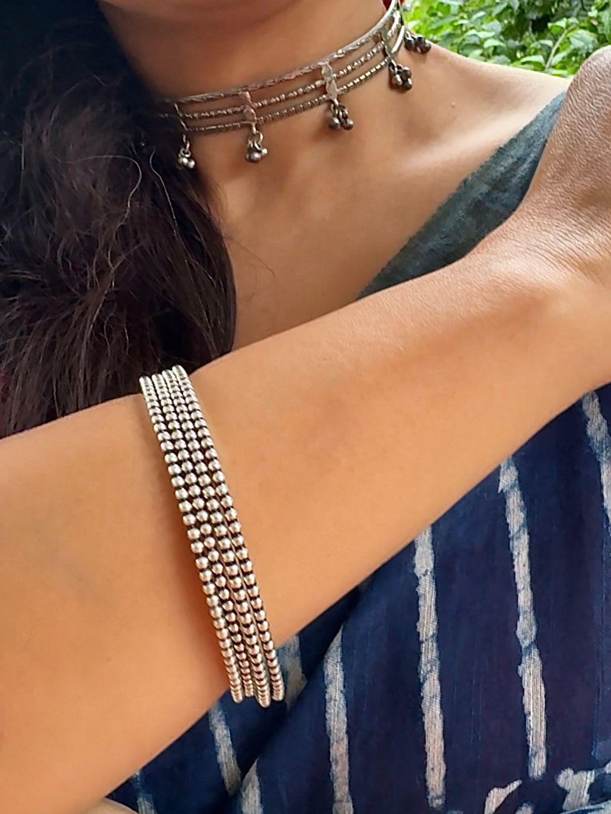 Antique Beaded 92.5 Silver Single Bangle