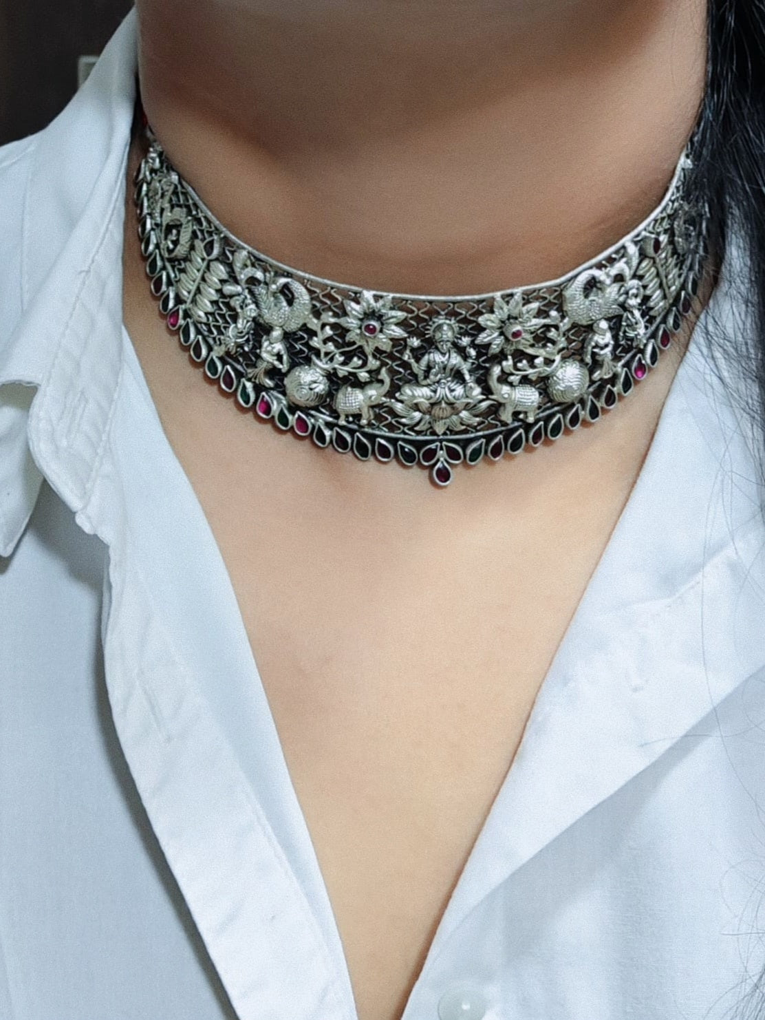 Indira - Goddess Lakshmi Choker – 92.5 Silver Temple Jewelry