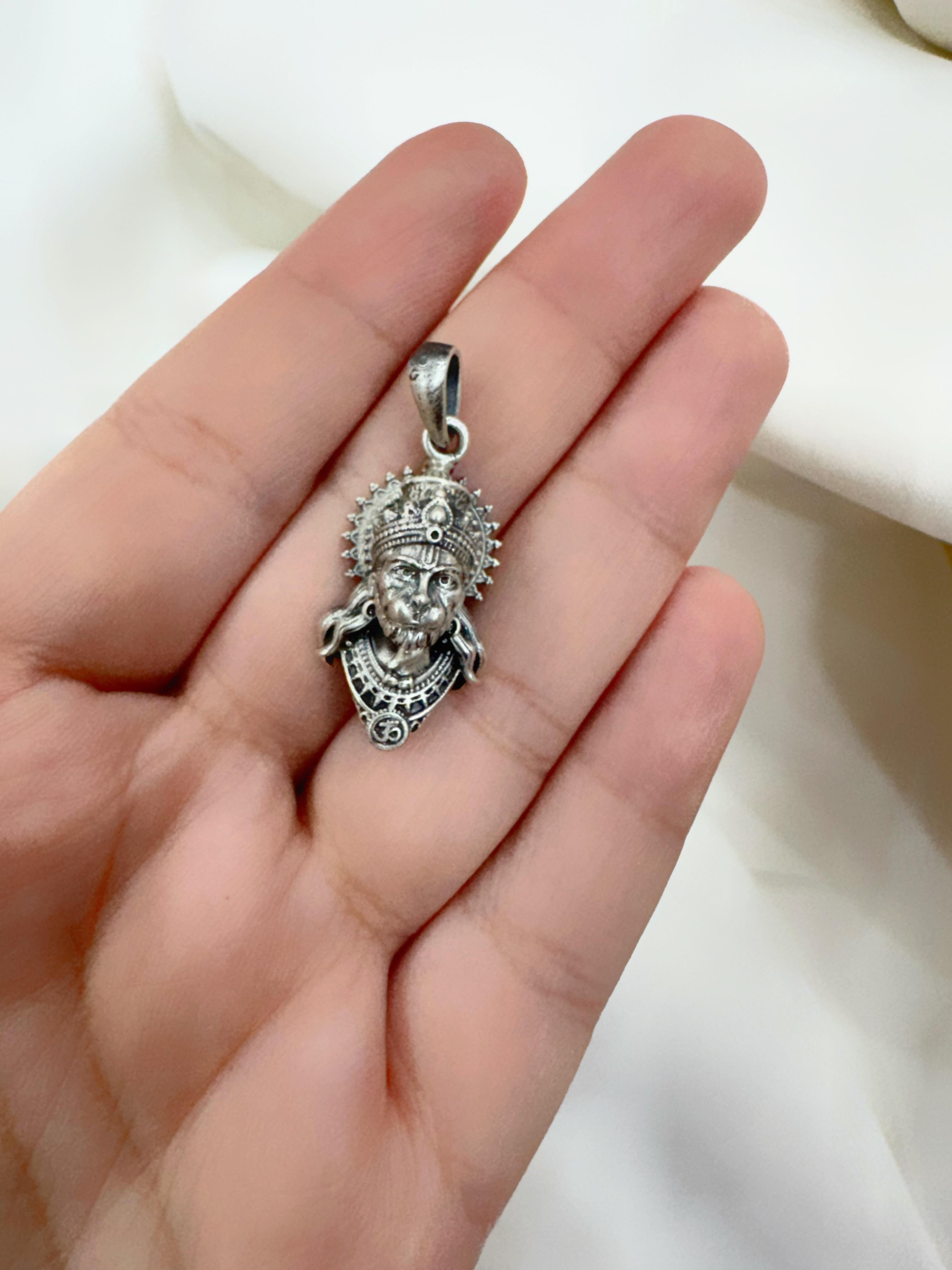 Anjaneya Mini 92.5 Silver Handcrafted Hanuman Pendant (With or Without Chain)
