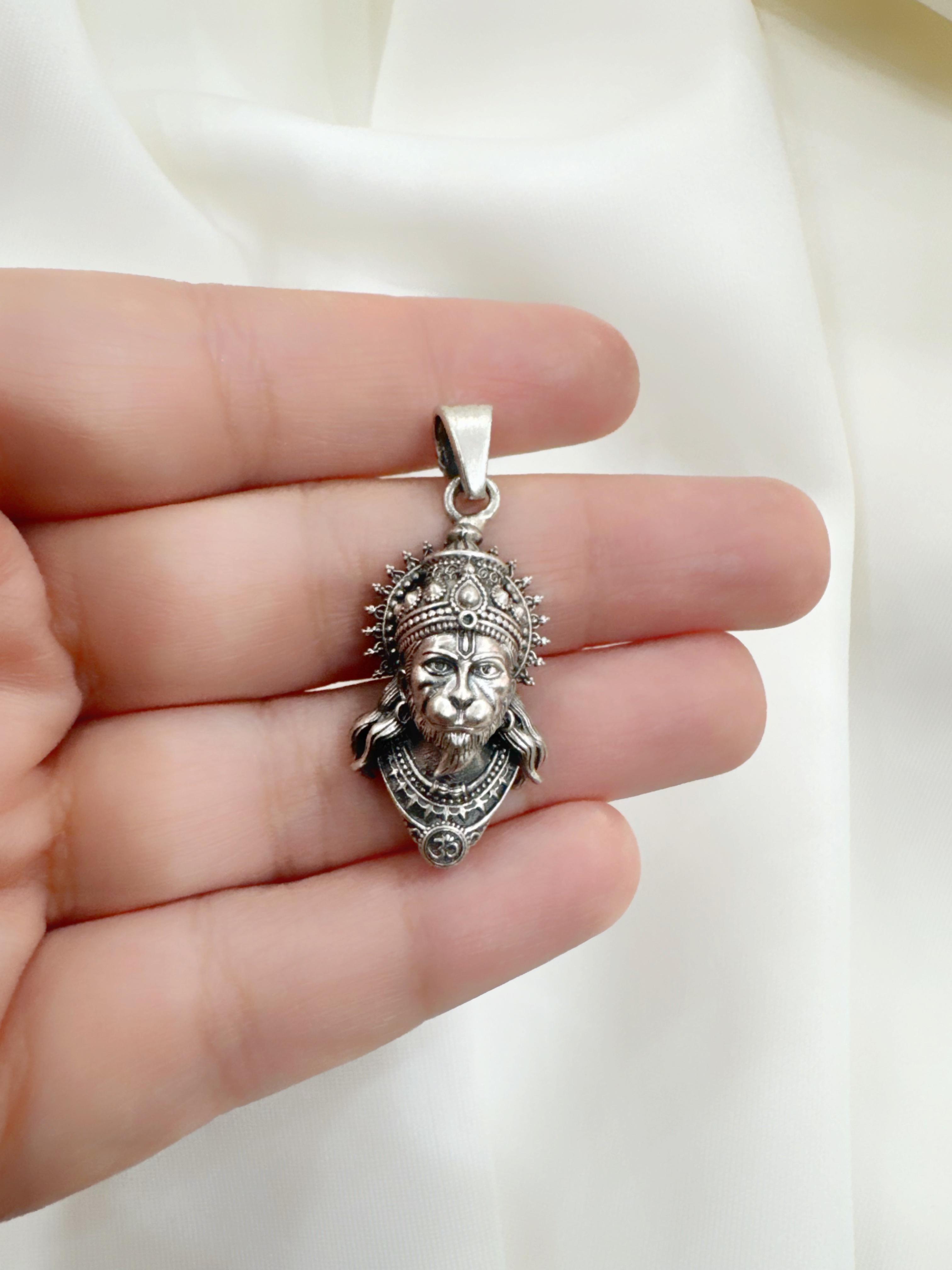 Anjaneya 92.5 Silver Handcrafted Hanuman Pendant (With or Without Chain)
