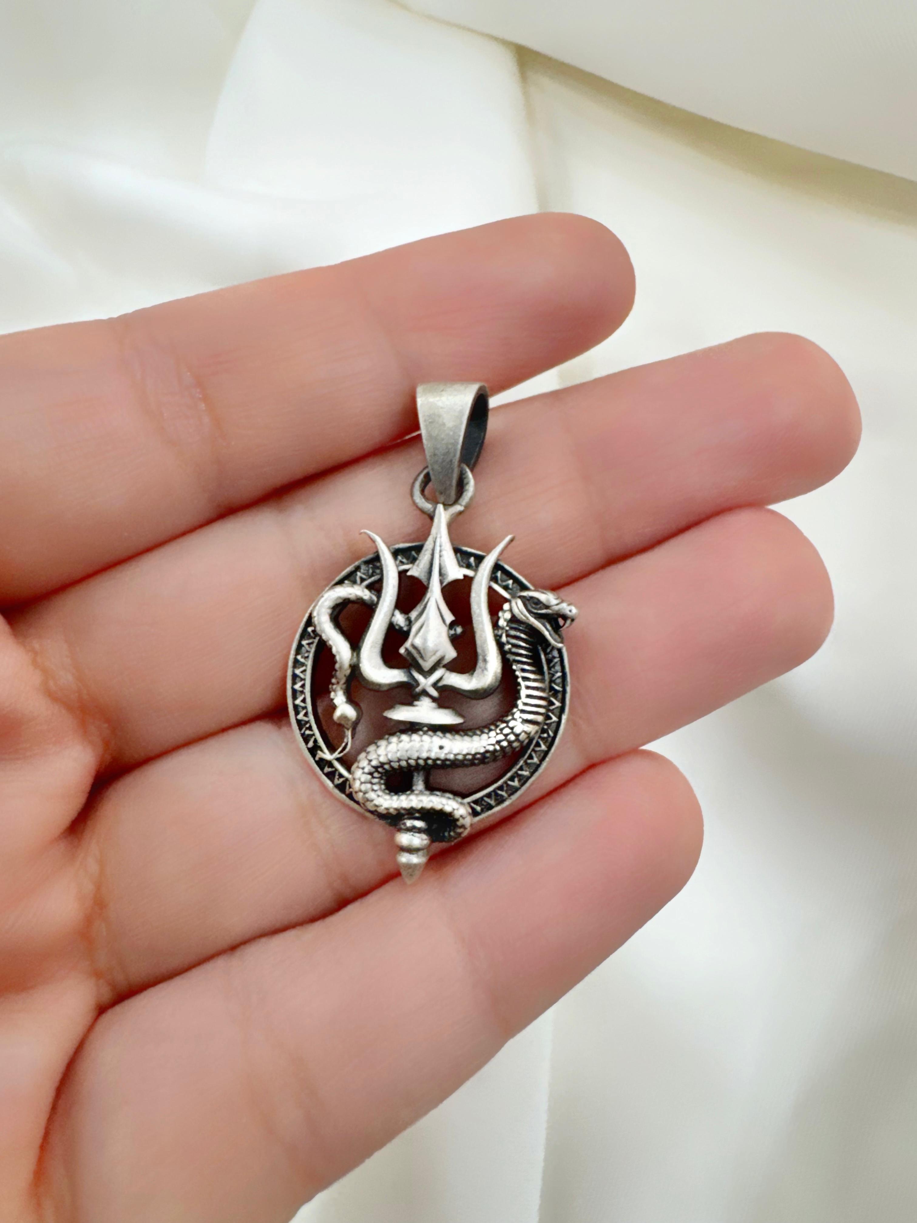 Nag Trishul 92.5 Silver Handcrafted Pendant (With or Without Chain)