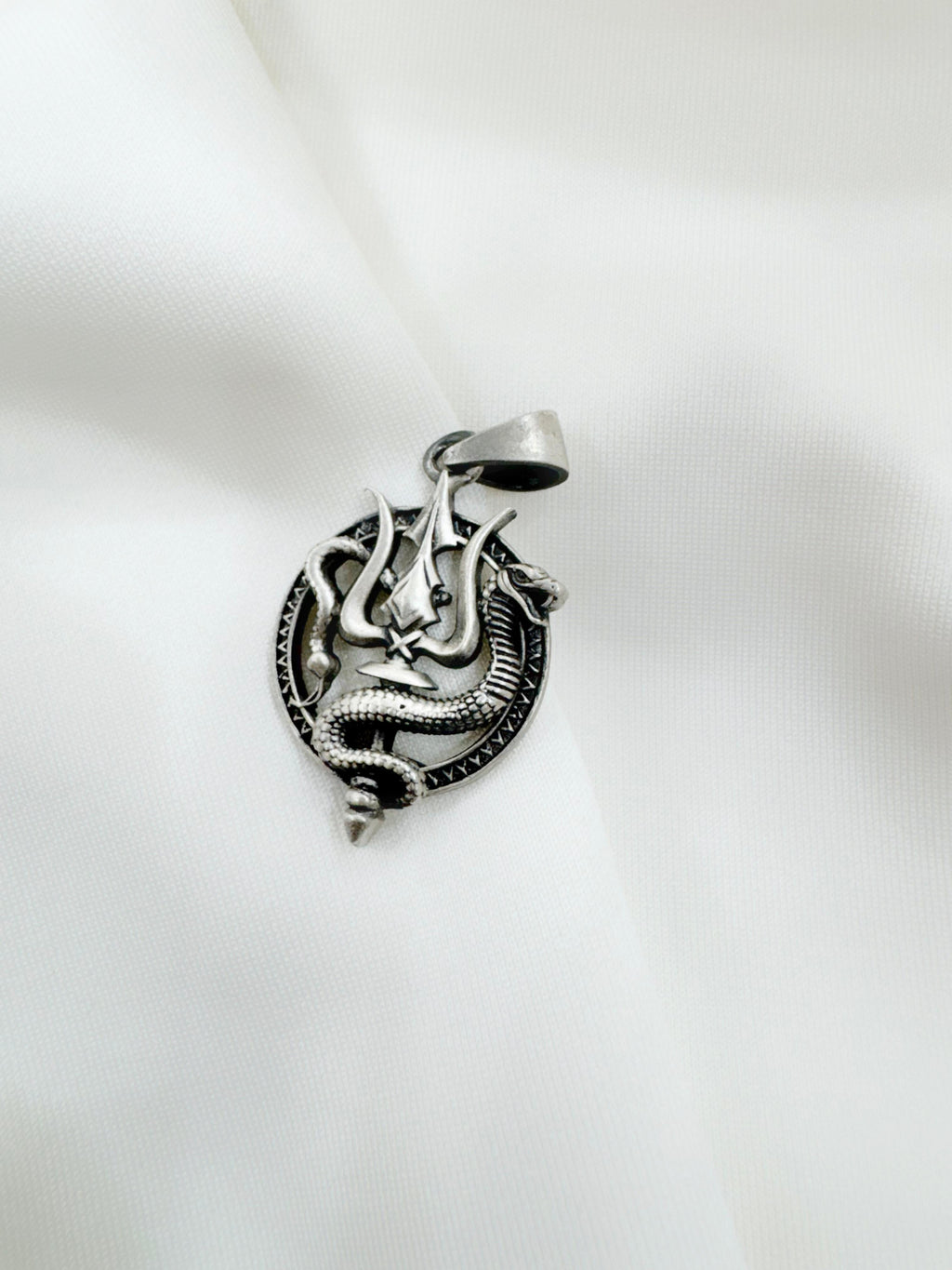 Nag Trishul 92.5 Silver Handcrafted Pendant (With or Without Chain)