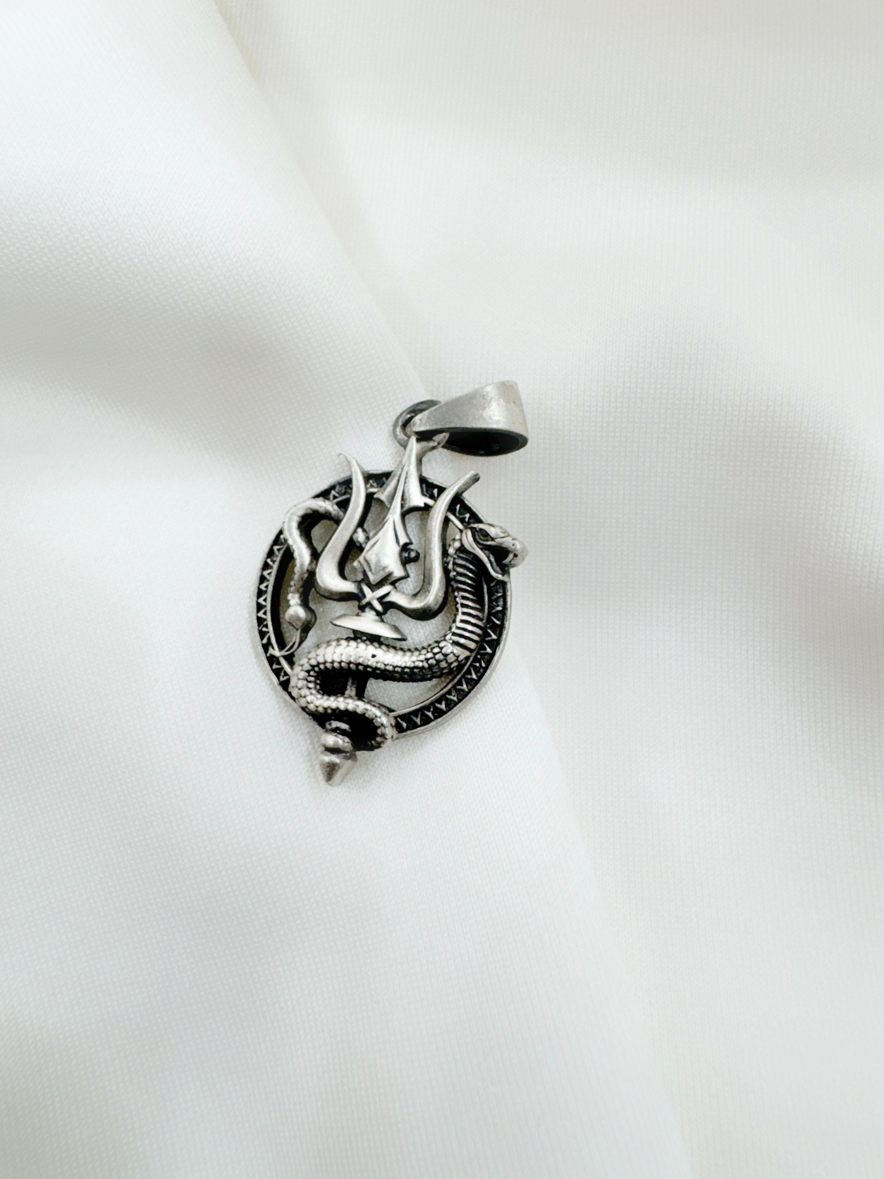 Nag Trishul 92.5 Silver Handcrafted Pendant (With or Without Chain)