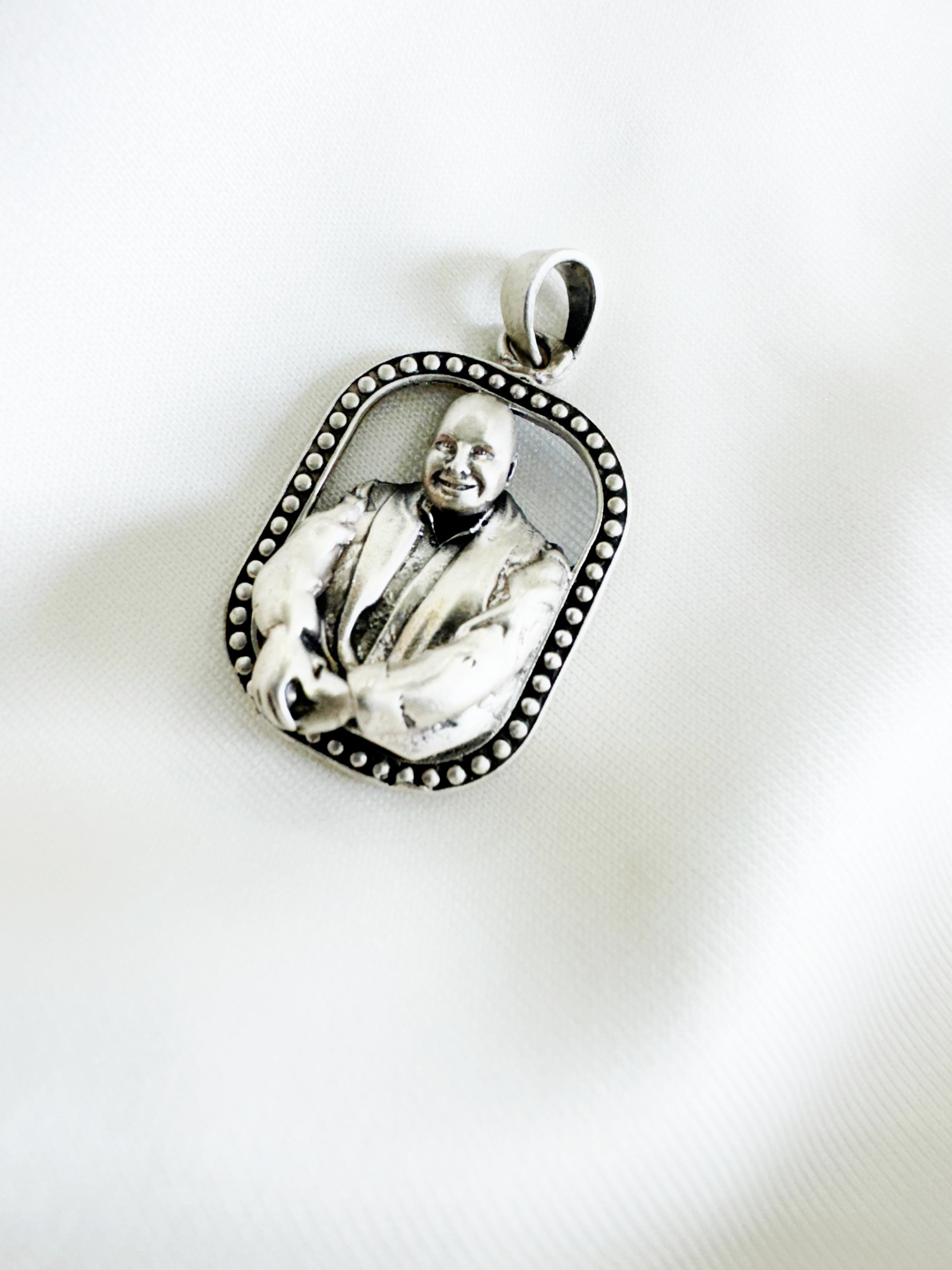 Guruji 92.5 Silver Handcrafted Oblong Pendant (With or Without Chain)