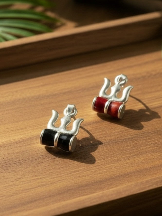 Divine Trishul And Damru 92.5 Silver Handcrafted Pendant (Without Chain)