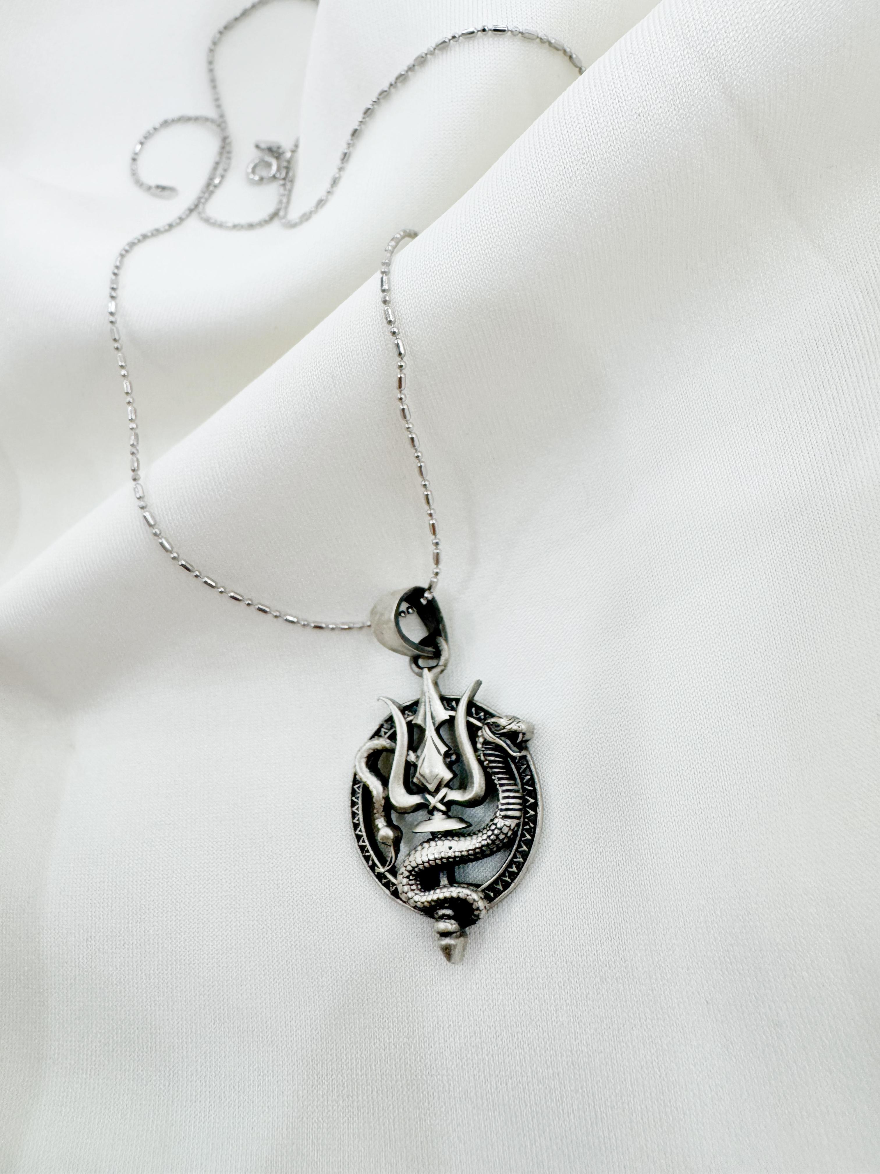 Nag Trishul 92.5 Silver Handcrafted Pendant (With or Without Chain)