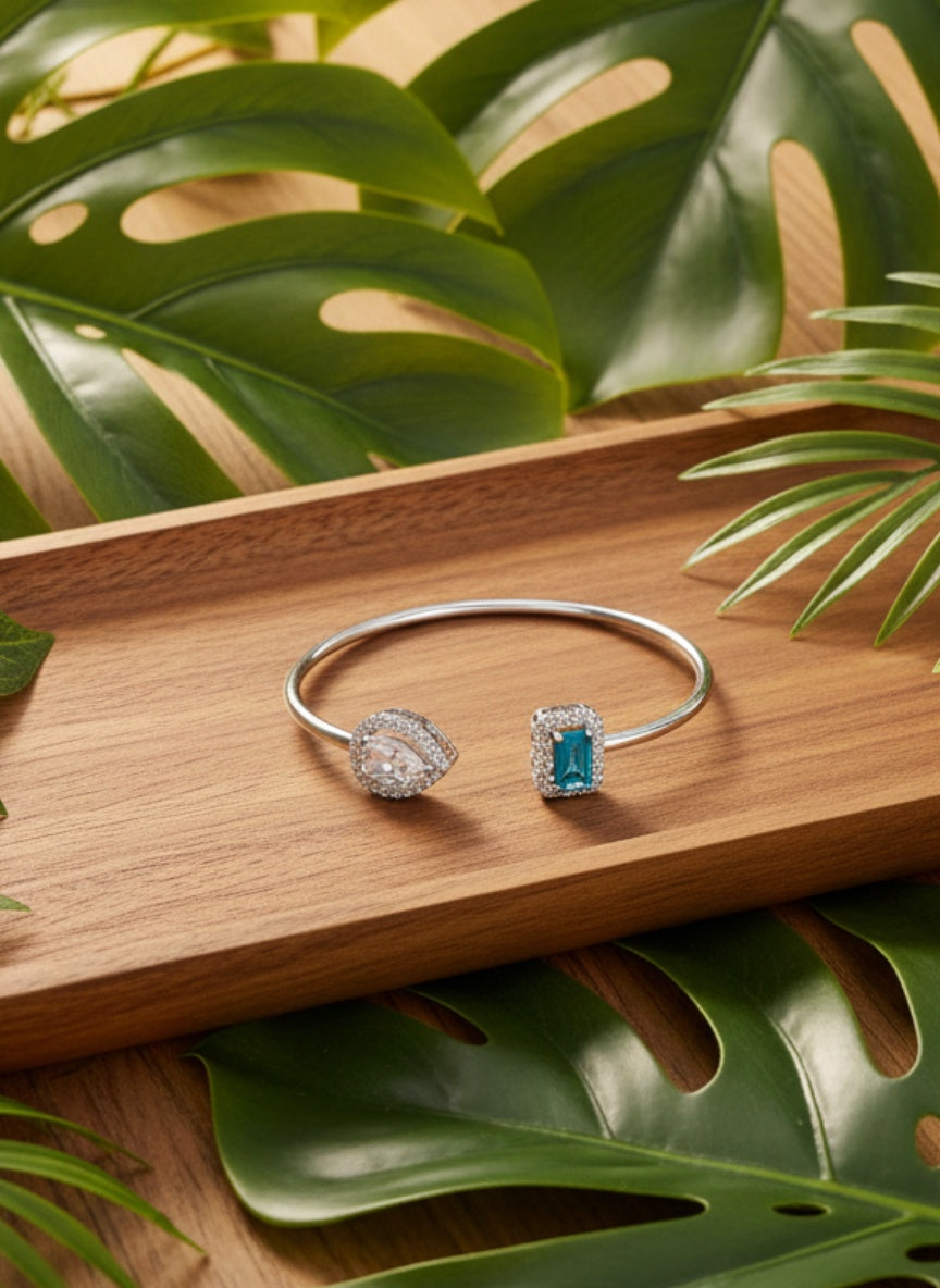 Teardrop And Emerald Cut 92.5 Silver Bracelet - Handcrafted