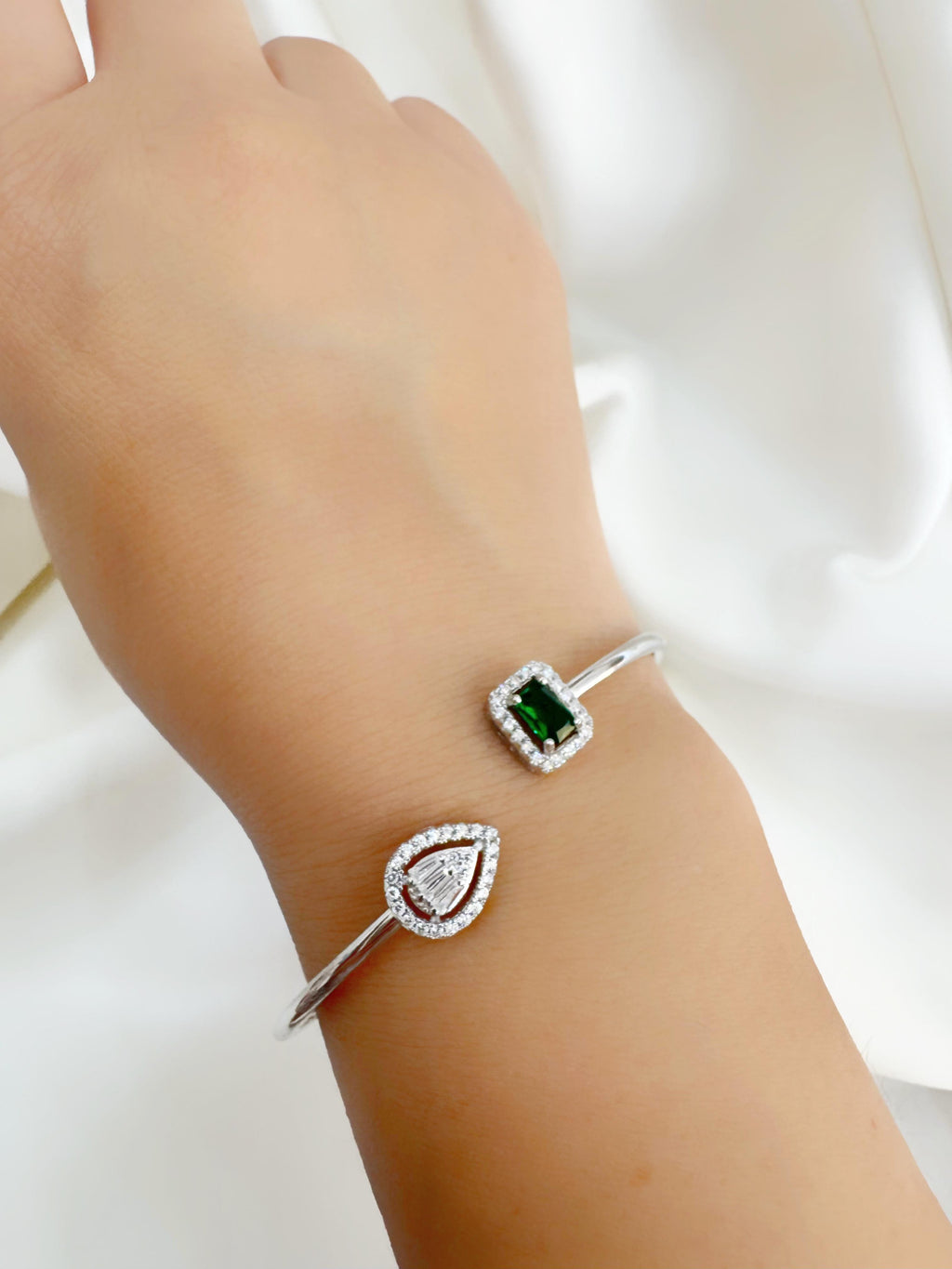 Teardrop And Emerald Cut 925 Silver Bracelet - Handcrafted