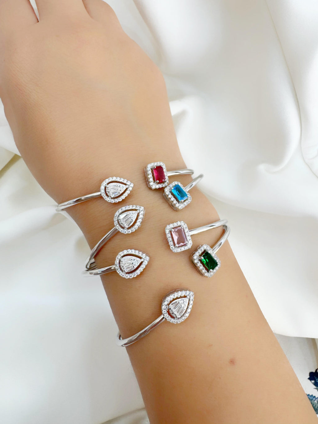 Teardrop And Emerald Cut 92.5 Silver Bracelet - Handcrafted
