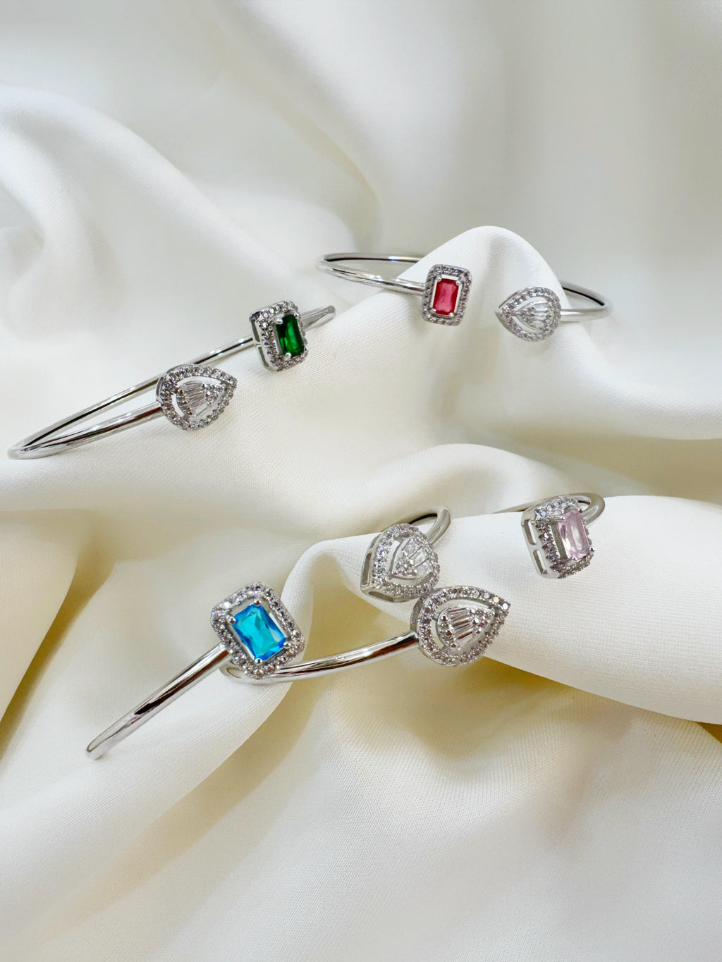 Teardrop And Emerald Cut 92.5 Silver Bracelet - Handcrafted