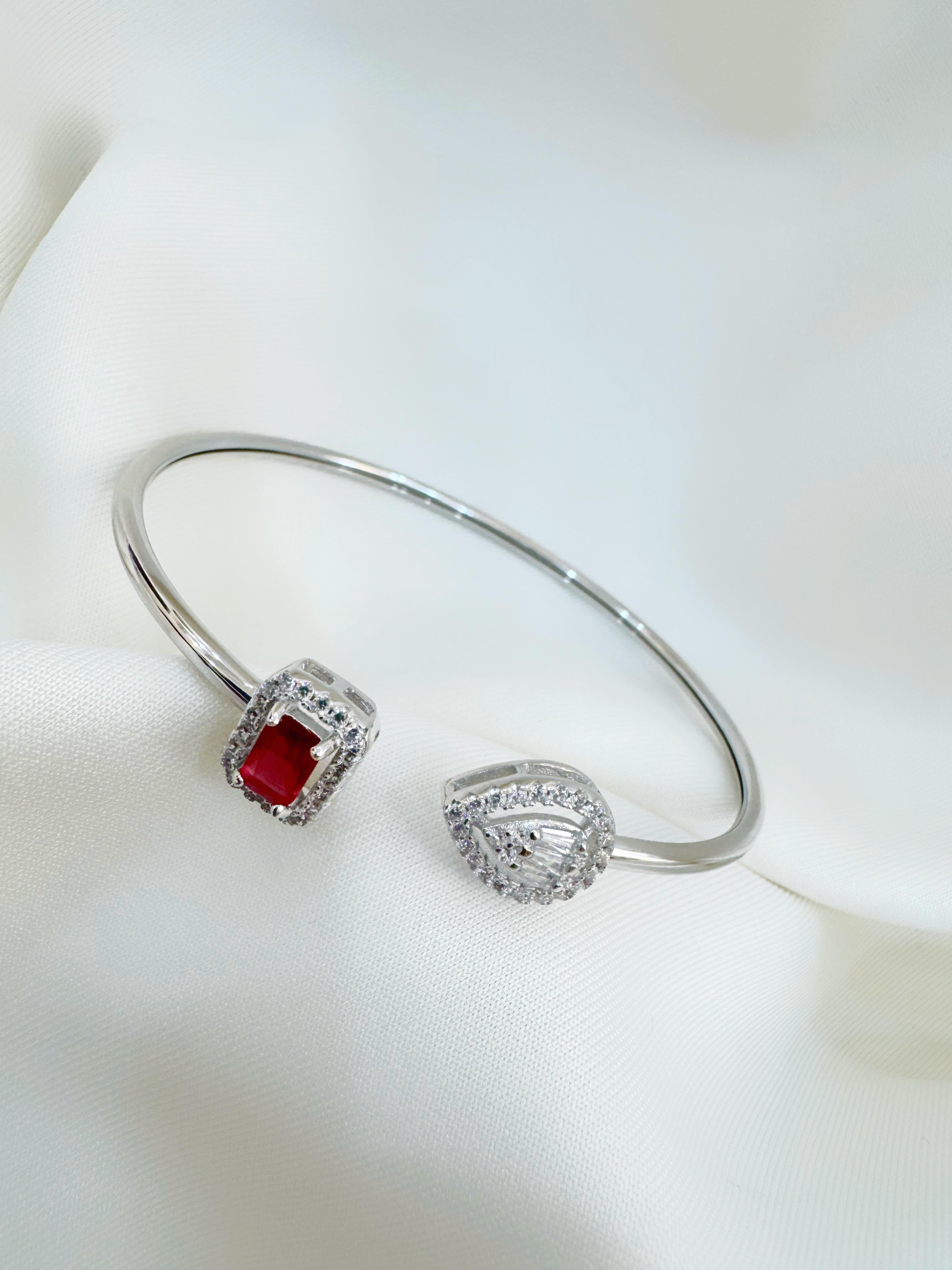 Teardrop And Emerald Cut 92.5 Silver Bracelet - Handcrafted