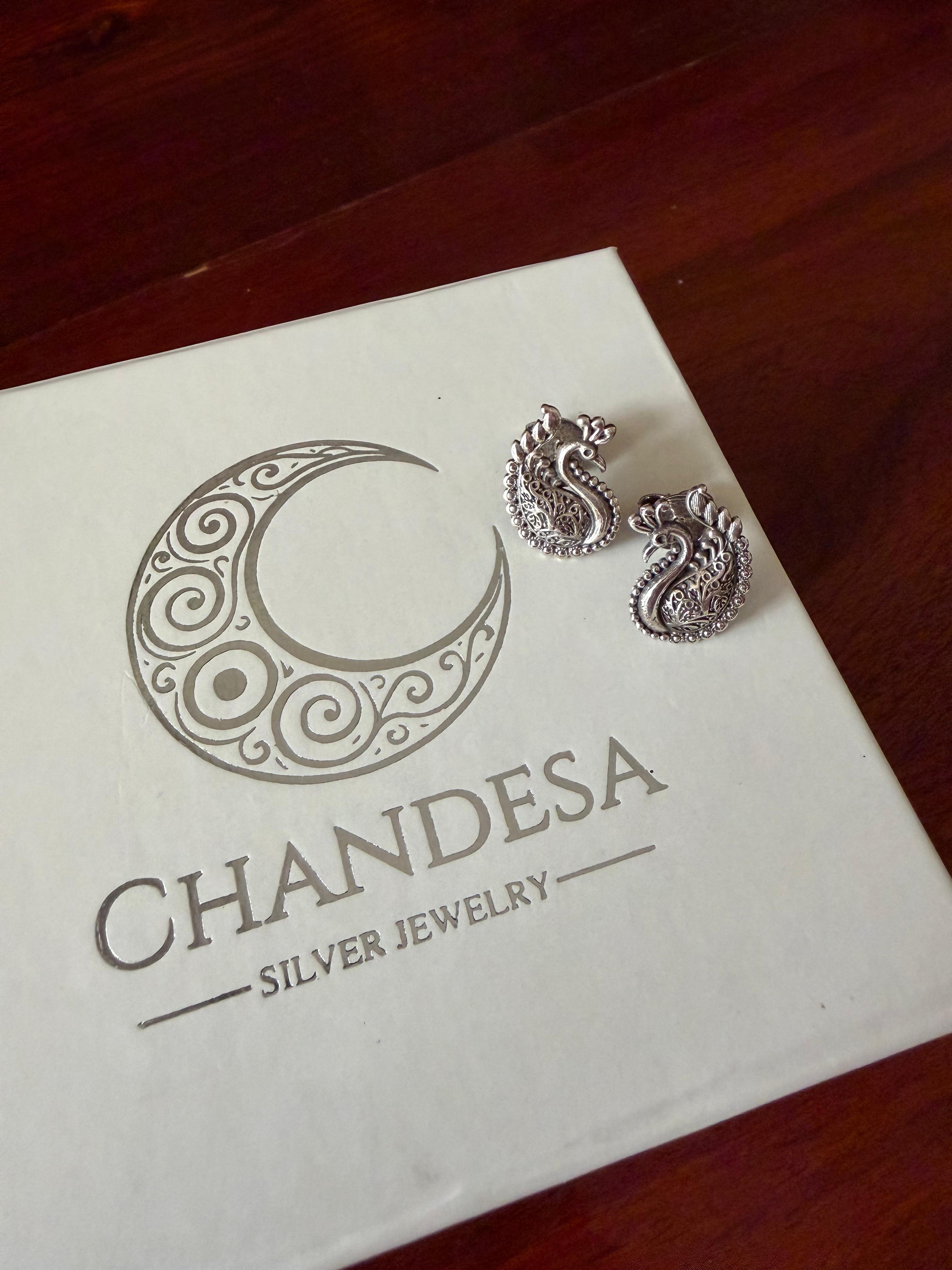 Morni - Peacock Petite Studs 92.5 Silver Earrings - Handcrafted (2 Cms)