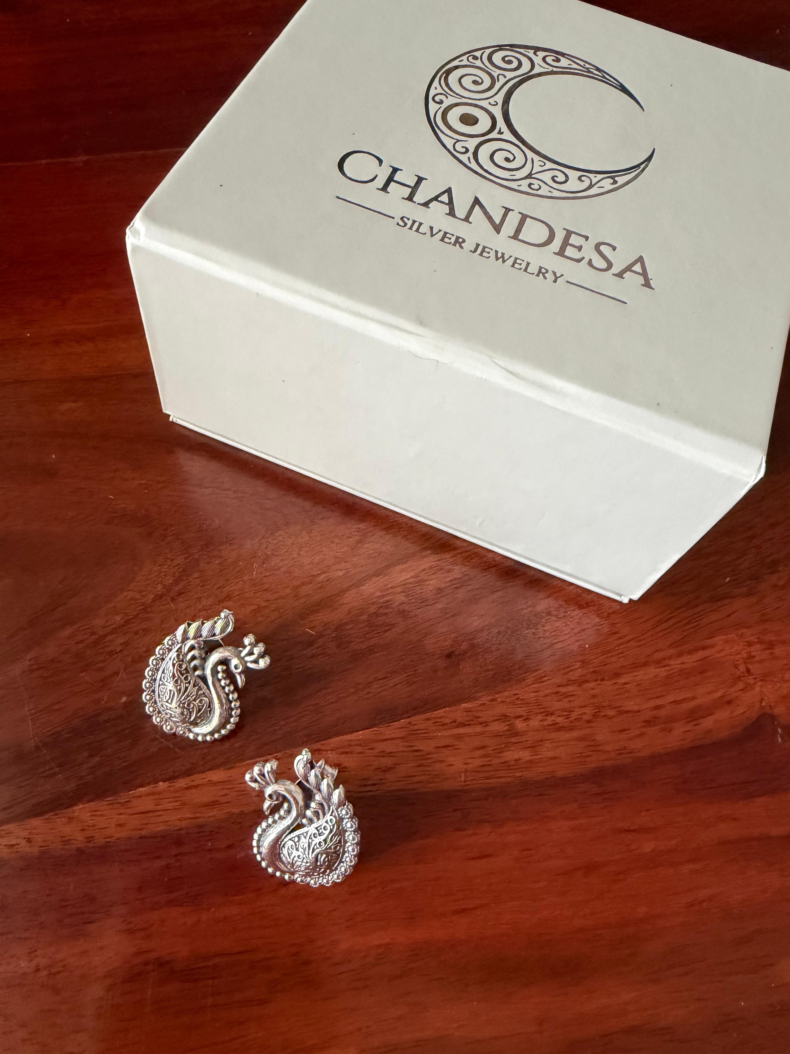 Morni - Peacock Petite Studs 92.5 Silver Earrings - Handcrafted (2 Cms)