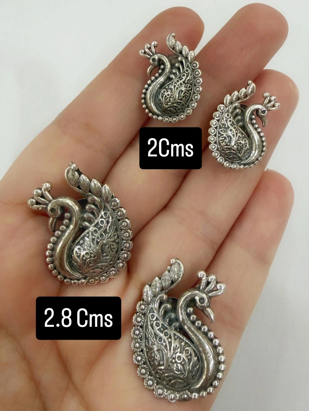 Morni - Peacock Petite Studs 92.5 Silver Earrings - Handcrafted (2 Cms)