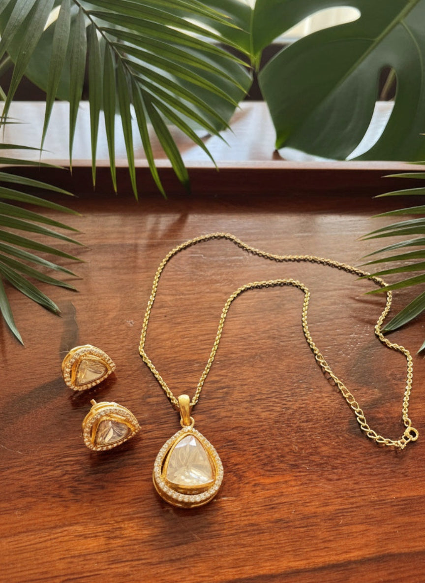 Teardrop - Gold Plated 92.5 Silver Moissonite Necklace Set - Handcrafted