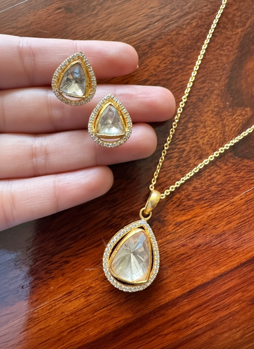 Teardrop - Gold Plated 92.5 Silver Moissonite Necklace Set - Handcrafted