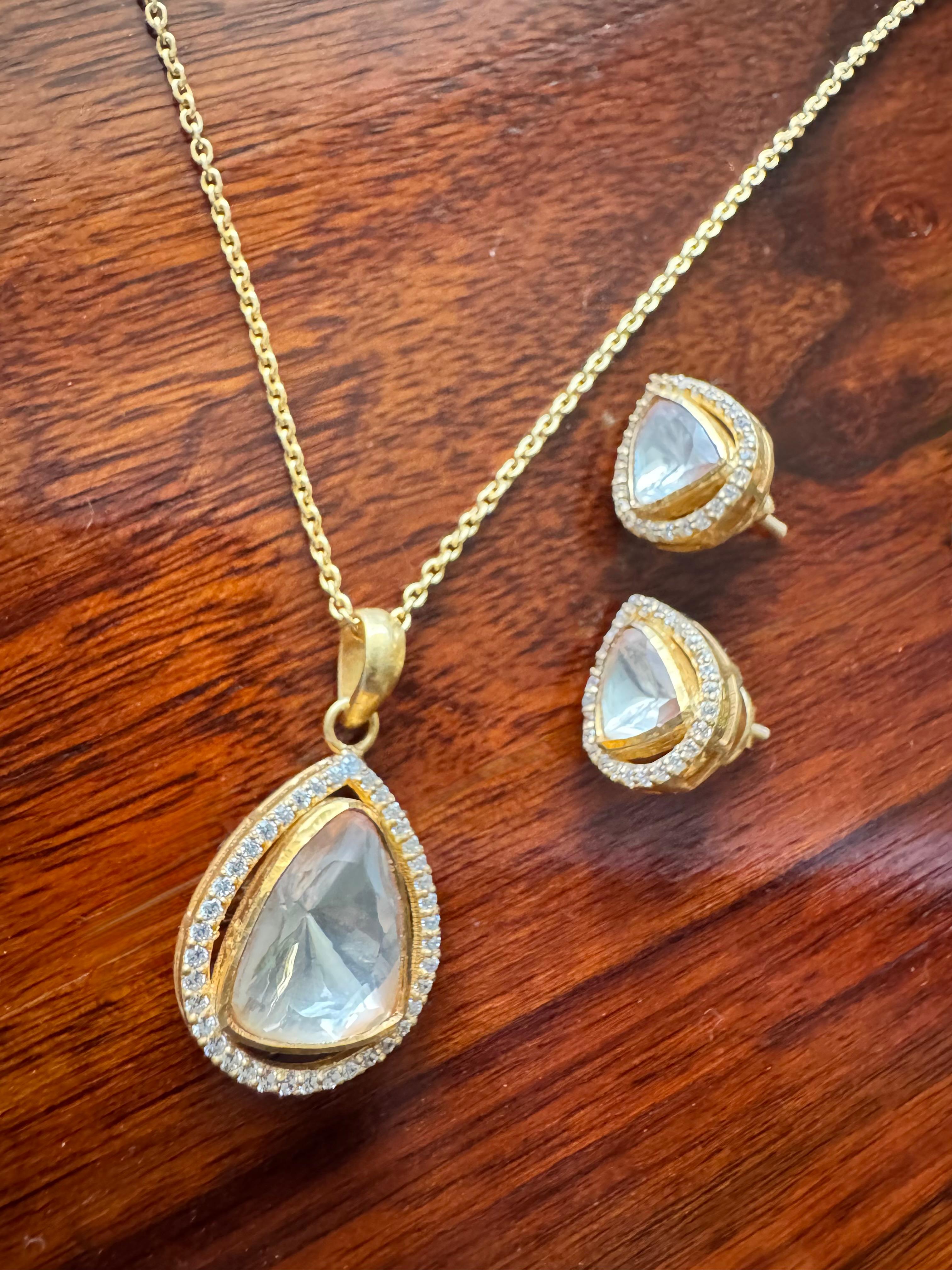 Teardrop - Gold Plated 92.5 Silver Moissonite Necklace Set - Handcrafted