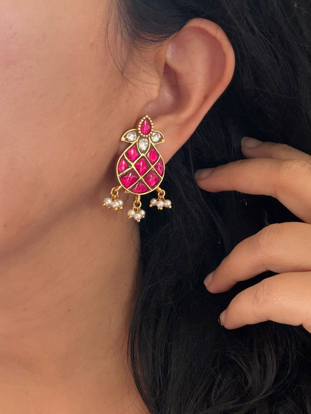 Roohani - Gold Plated 92.5 Silver Kundan Studs - Handcrafted