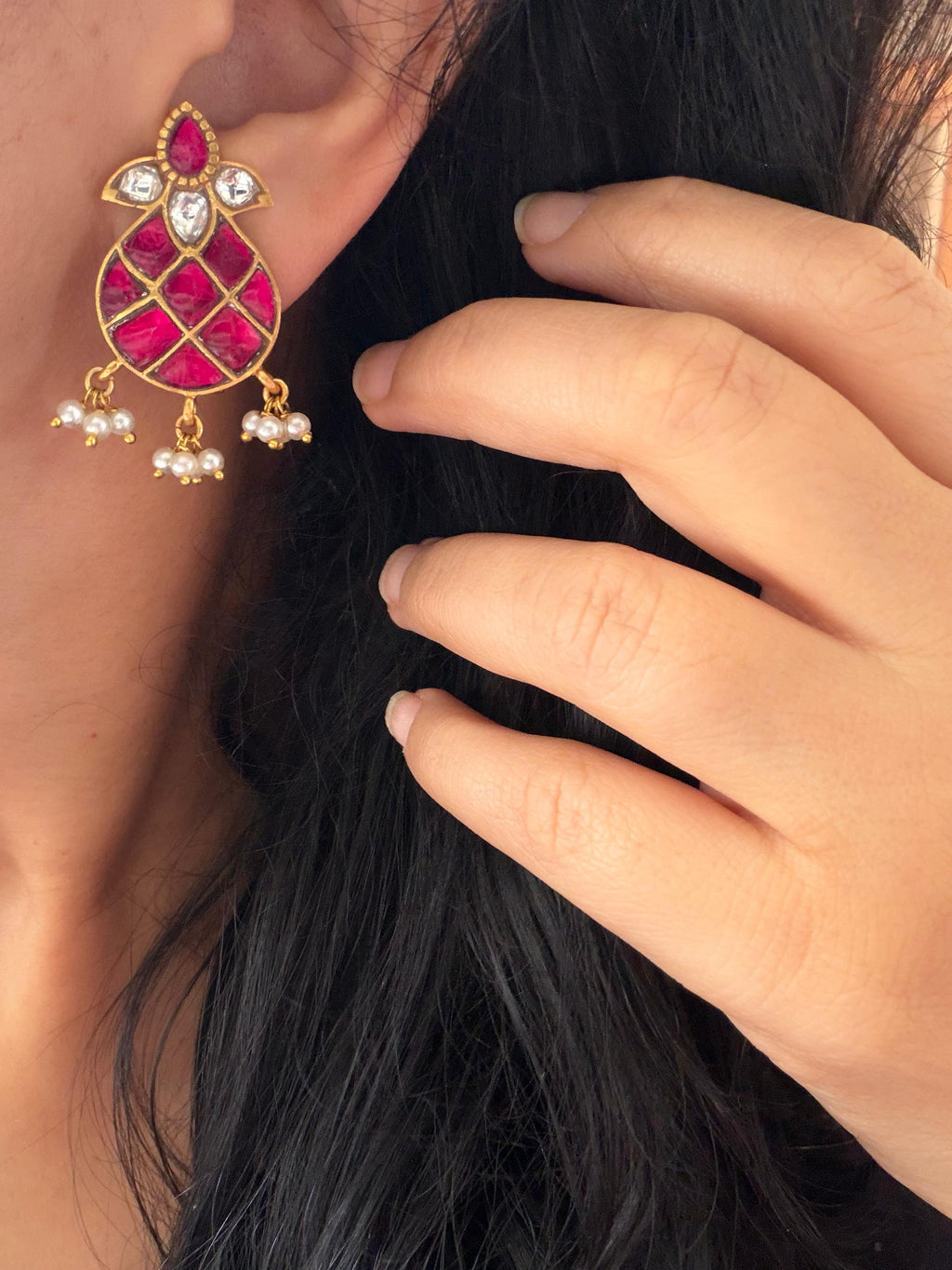 Roohani - Gold Plated 92.5 Silver Kundan Studs - Handcrafted