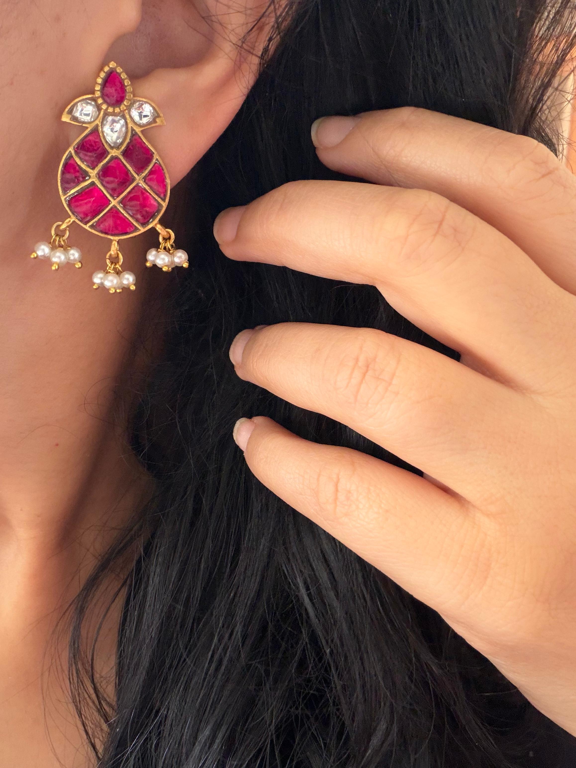 Roohani - Gold Plated 92.5 Silver Kundan Studs - Handcrafted