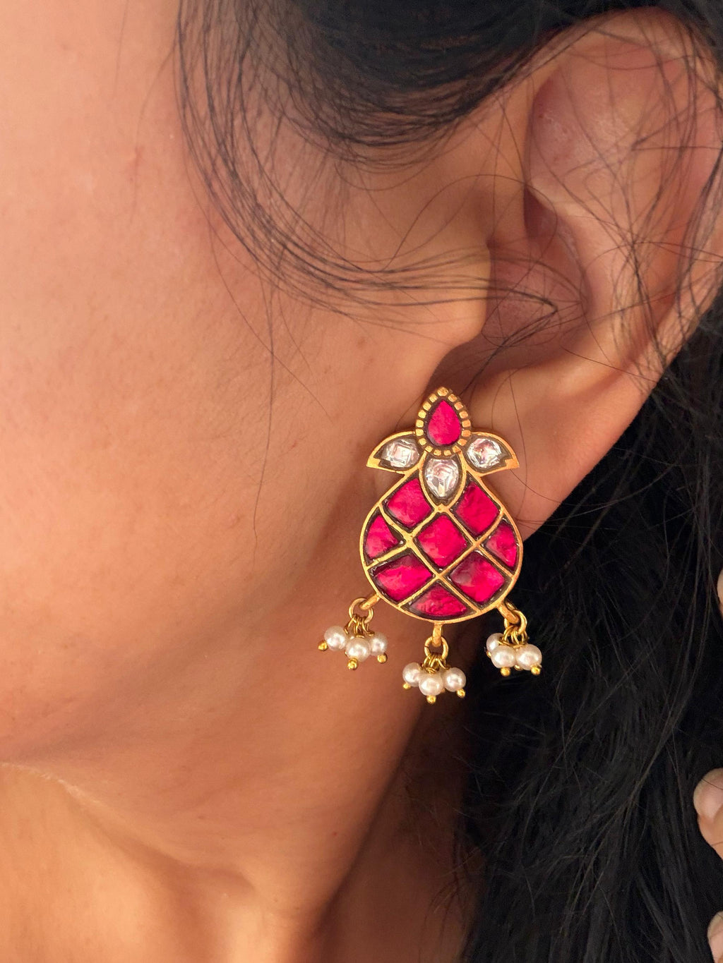 Roohani - Gold Plated 92.5 Silver Kundan Studs - Handcrafted